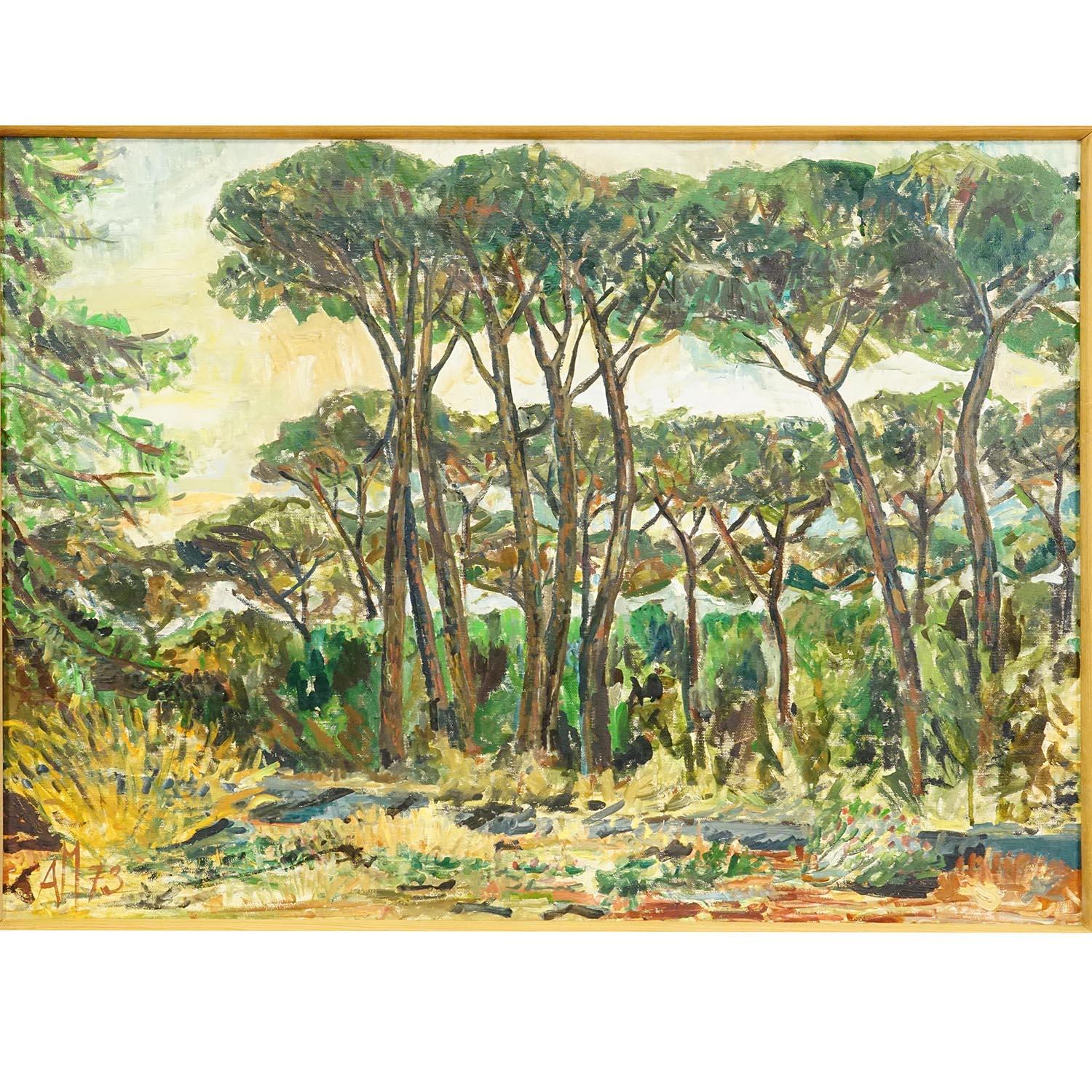 Autre Alexander Michael Peinture à l'huile d'une pinède près d'Ostie, Italie 1973 en vente