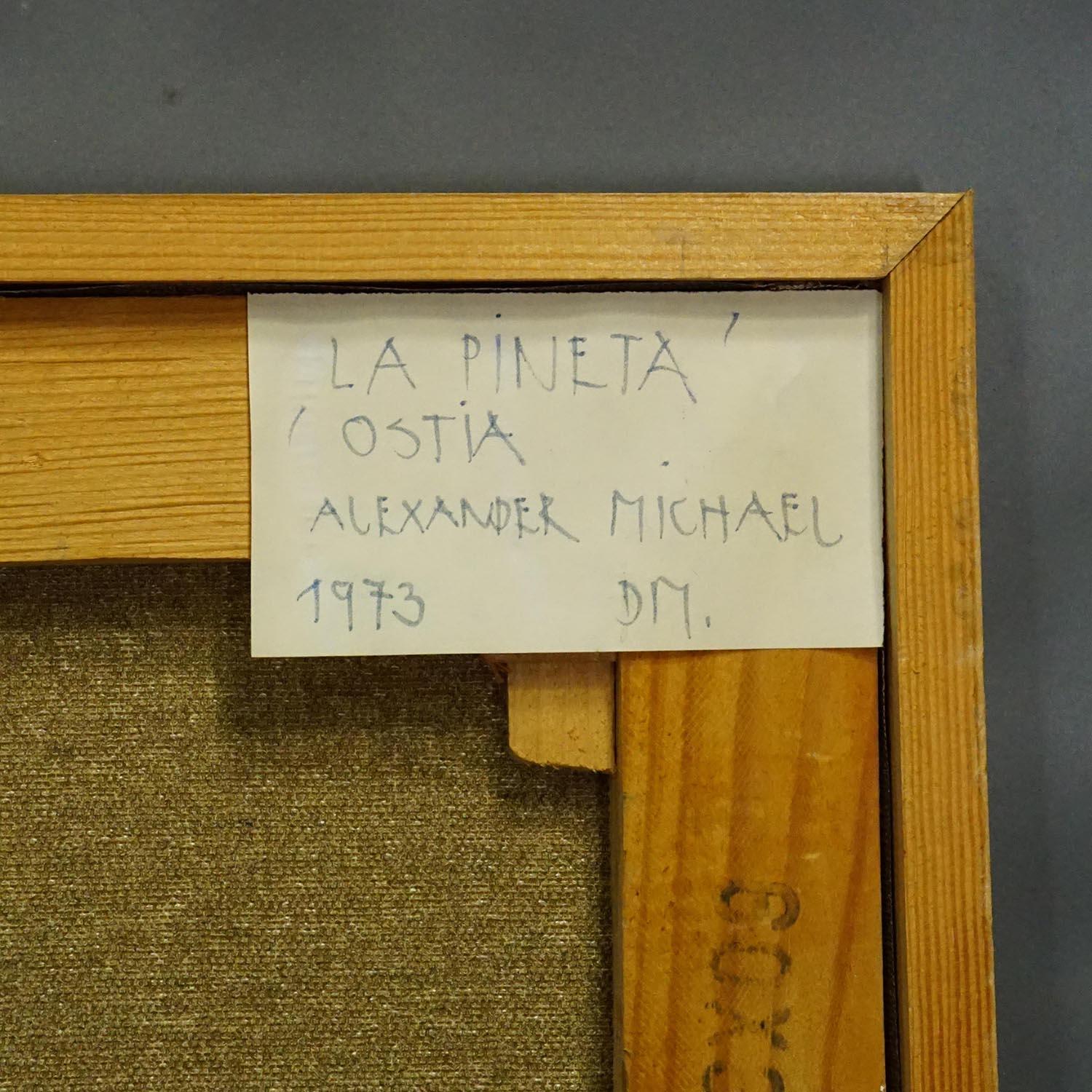 Fin du 20e siècle Alexander Michael Peinture à l'huile d'une pinède près d'Ostie, Italie 1973 en vente
