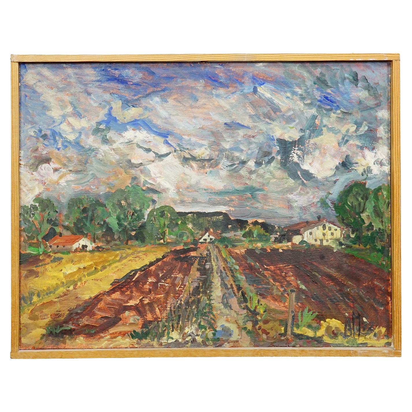 Alexander Michael Peinture à l'huile d'un paysage rural, 1972