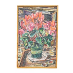 Pintura al óleo de Alexander Michael sobre ciclamen (Alpenveilchen), 1978