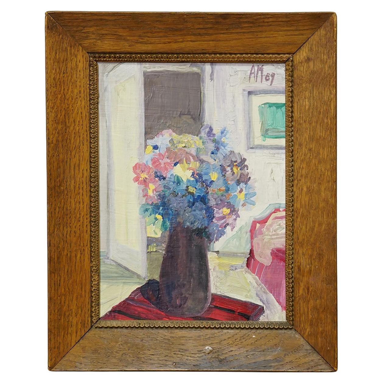 Alexander Michael Oil Painting of Still Life with Flower Bouquet 1969 For Sale