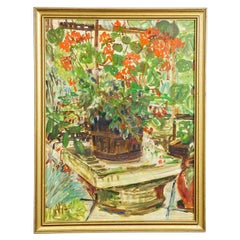 Alexander Michael Oil Painting – Still Life Geraniums, 1977
