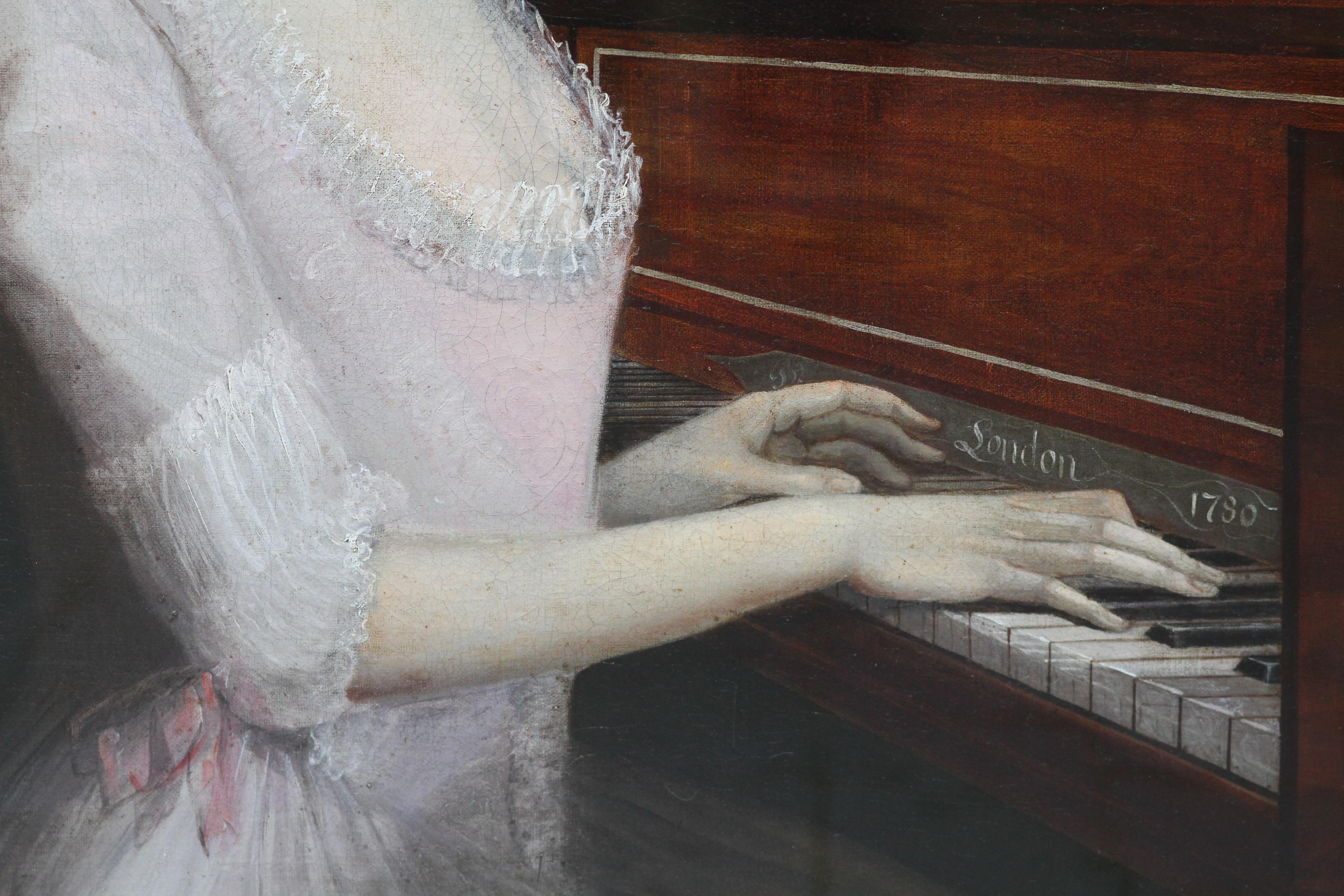 Ritratto di Sarah Wagstaff che suona il pianoforte - Quadro a olio scozzese del XVIII secolo 2