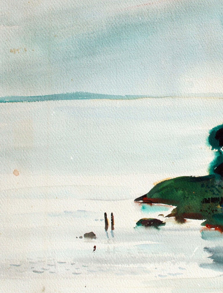 Impressionist watercolor of a Bay Area island by listed California artist Alexander Nepote (American, 1913-1986). Signed 