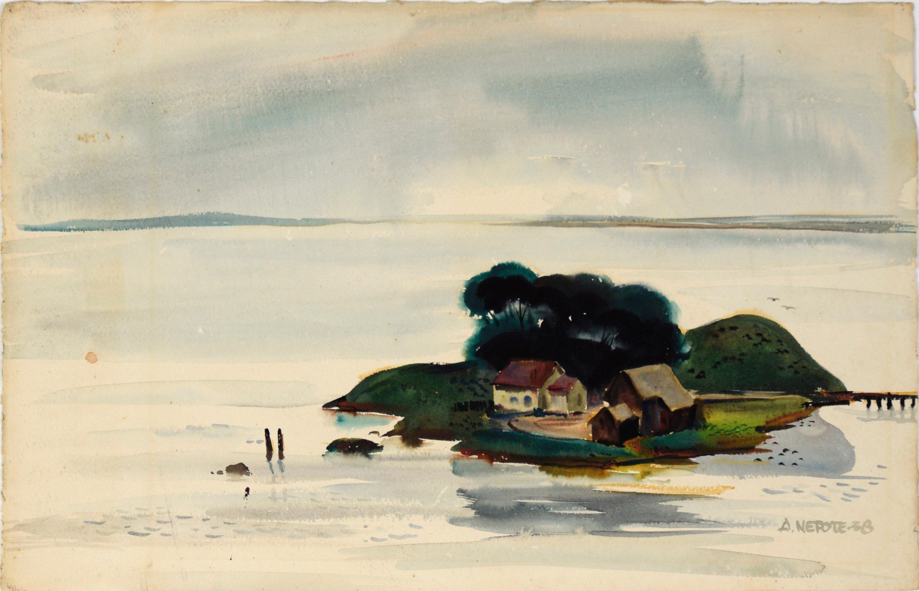 Isla en la bahía de San Francisco, paisaje de mediados de siglo por Alexander Nepote en venta 2