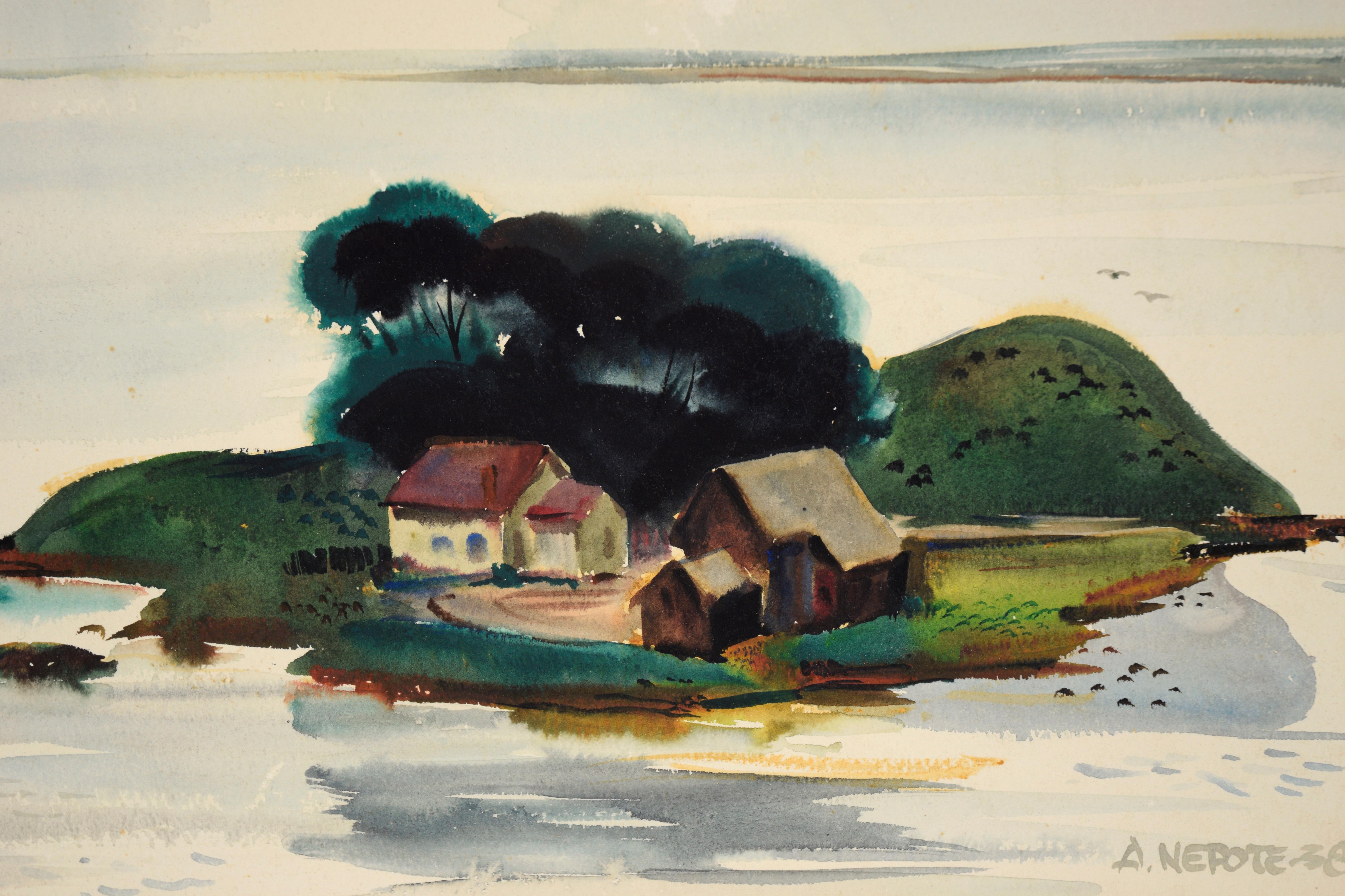 Isla en la bahía de San Francisco, paisaje de mediados de siglo por Alexander Nepote en venta 3
