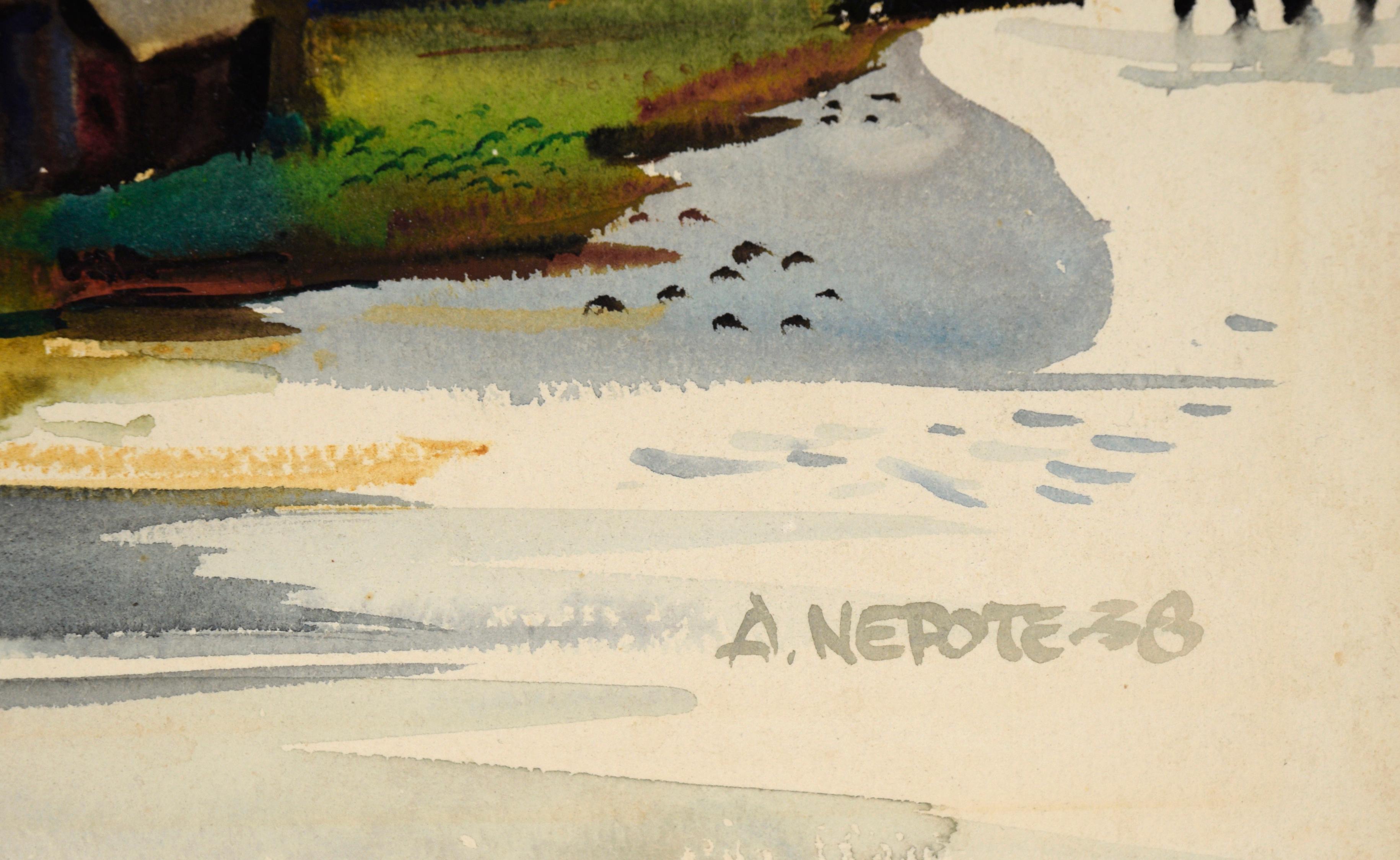 Isla en la bahía de San Francisco, paisaje de mediados de siglo por Alexander Nepote en venta 6