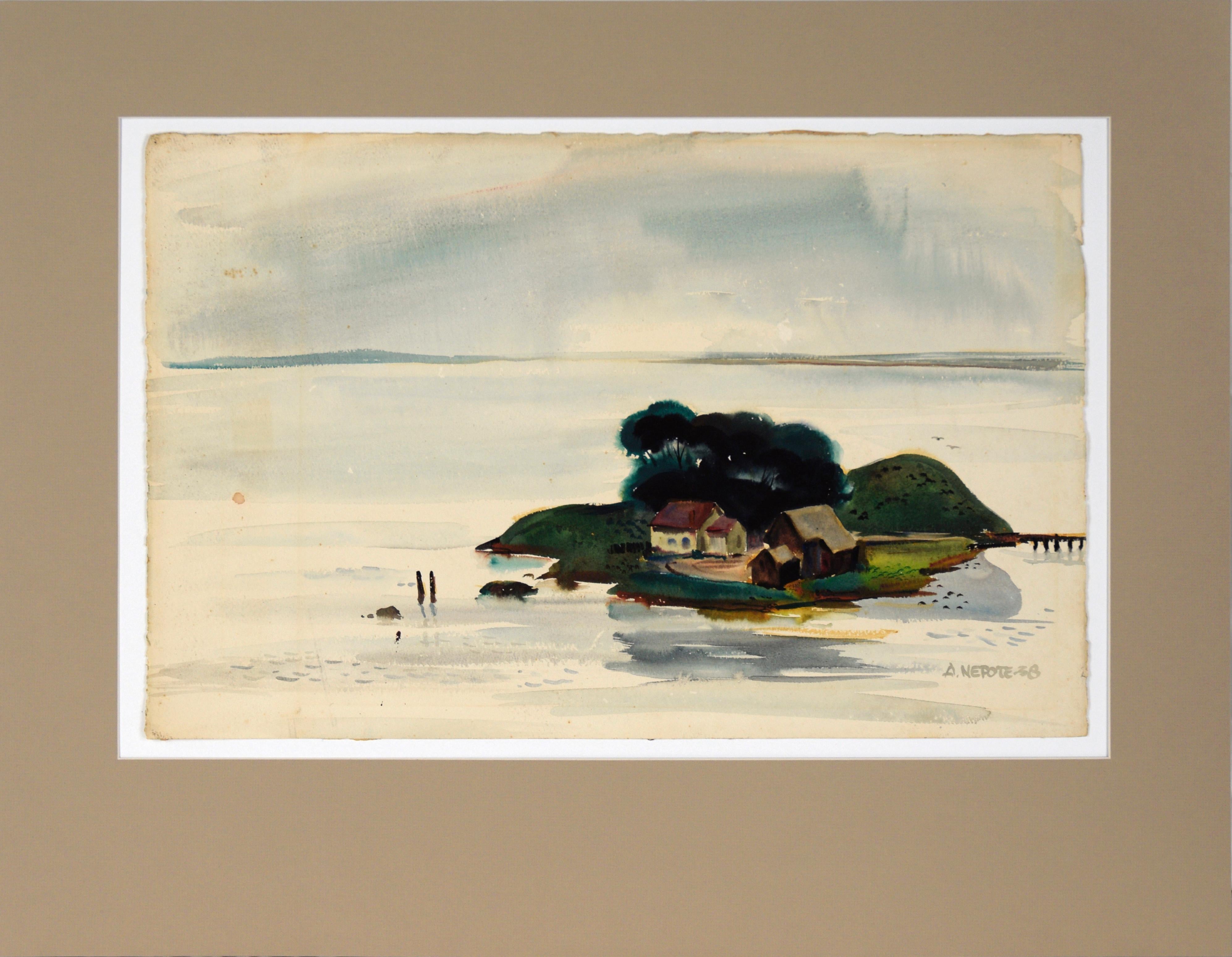 Island in der San Francisco Bay, Landschaft von Alexander Nepote, Mitte des Jahrhunderts