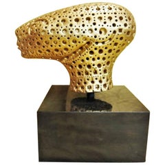 Alexander Ney, Head, Gilt Terracotta Sculpture, circa 1990