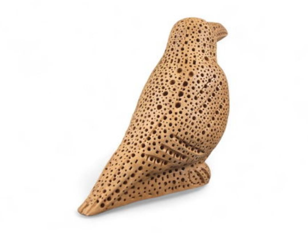 Original signed terracotta sculpture by Alexander Ney (Russian-American, 1939-2023) featuring his signature perforated surface texture and stylized bird form. The piece exhibits the artist's characteristic biomorphic design and rhythmic pattern of