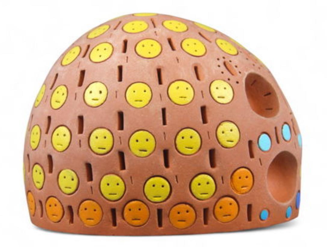 “Perforated Colored Head” - Orange Figurative Sculpture by Alexander Ney