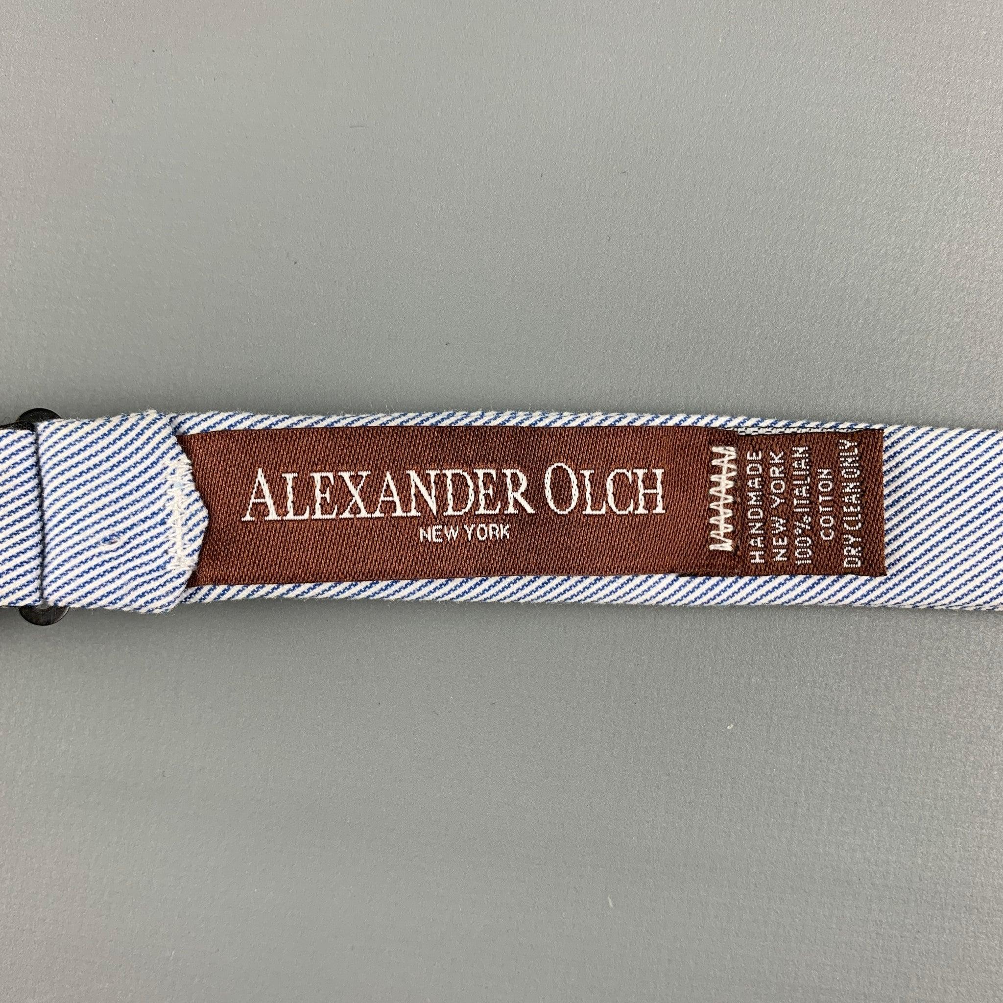 ALEXANDER OLCH Blue White Stripe Cotton Bow Tie In Excellent Condition In San Francisco, CA