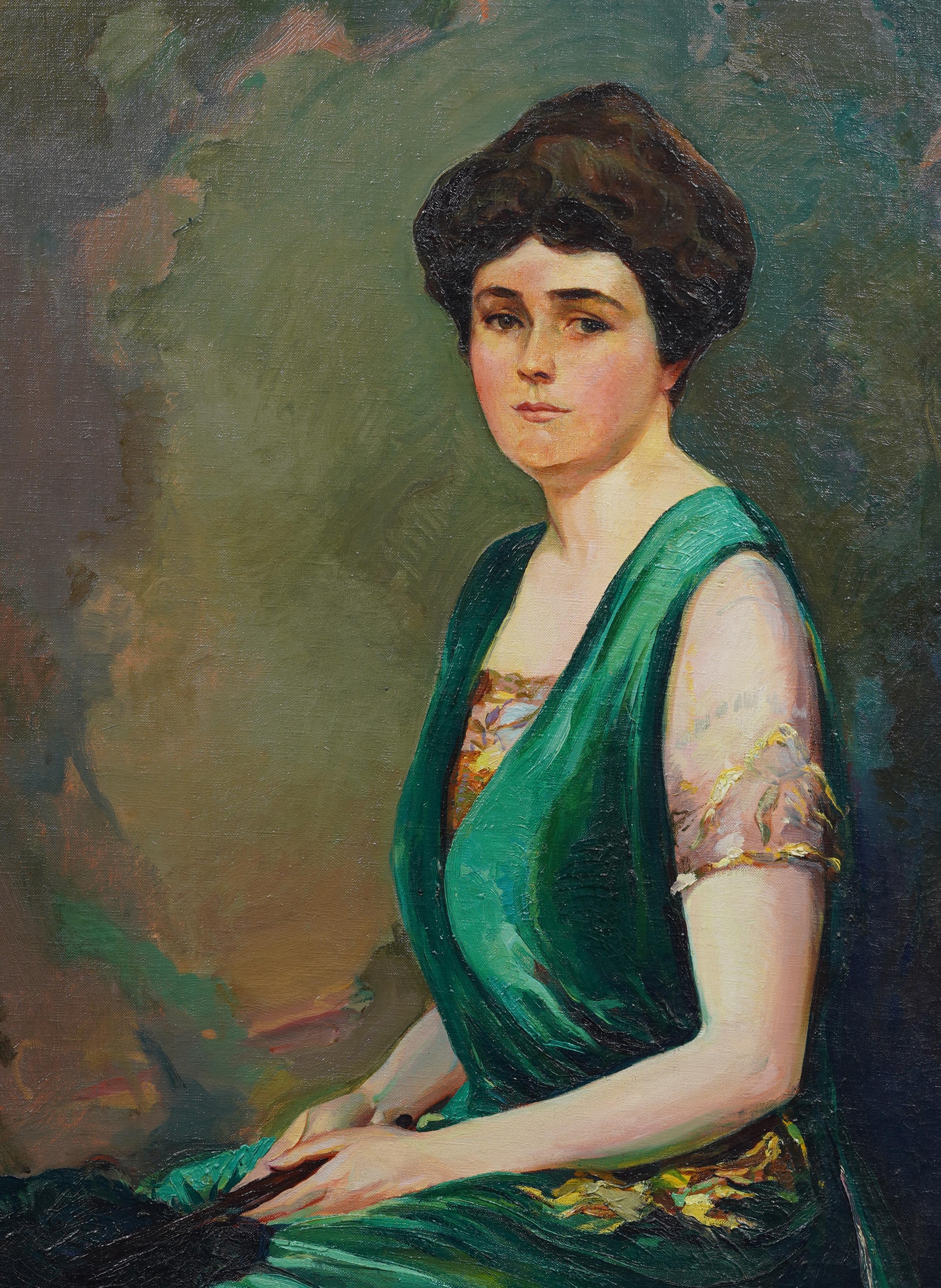 Retrato impresionista americano de principios del siglo XX, muy bien pintado, de Alexander Oscar Levy (1881 - 1947).  Óleo sobre lienzo, colocado sobre tabla.  En excelente estado original.  Bellamente enmarcada en una moldura de madera dorada. 