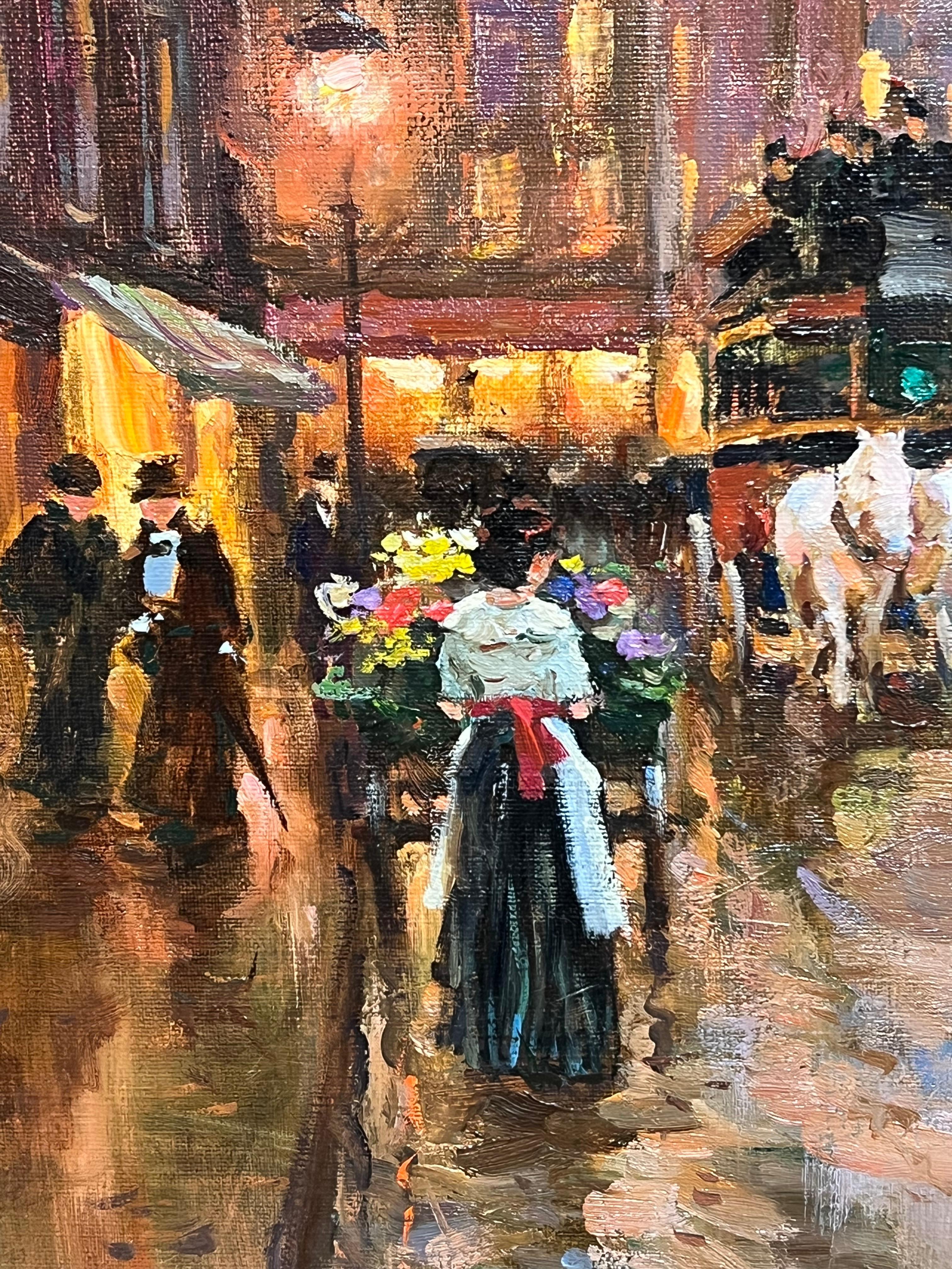 Paseo vespertino por una ciudad bulliciosa Escena del bulevar parisino por un artista ruso en venta 5