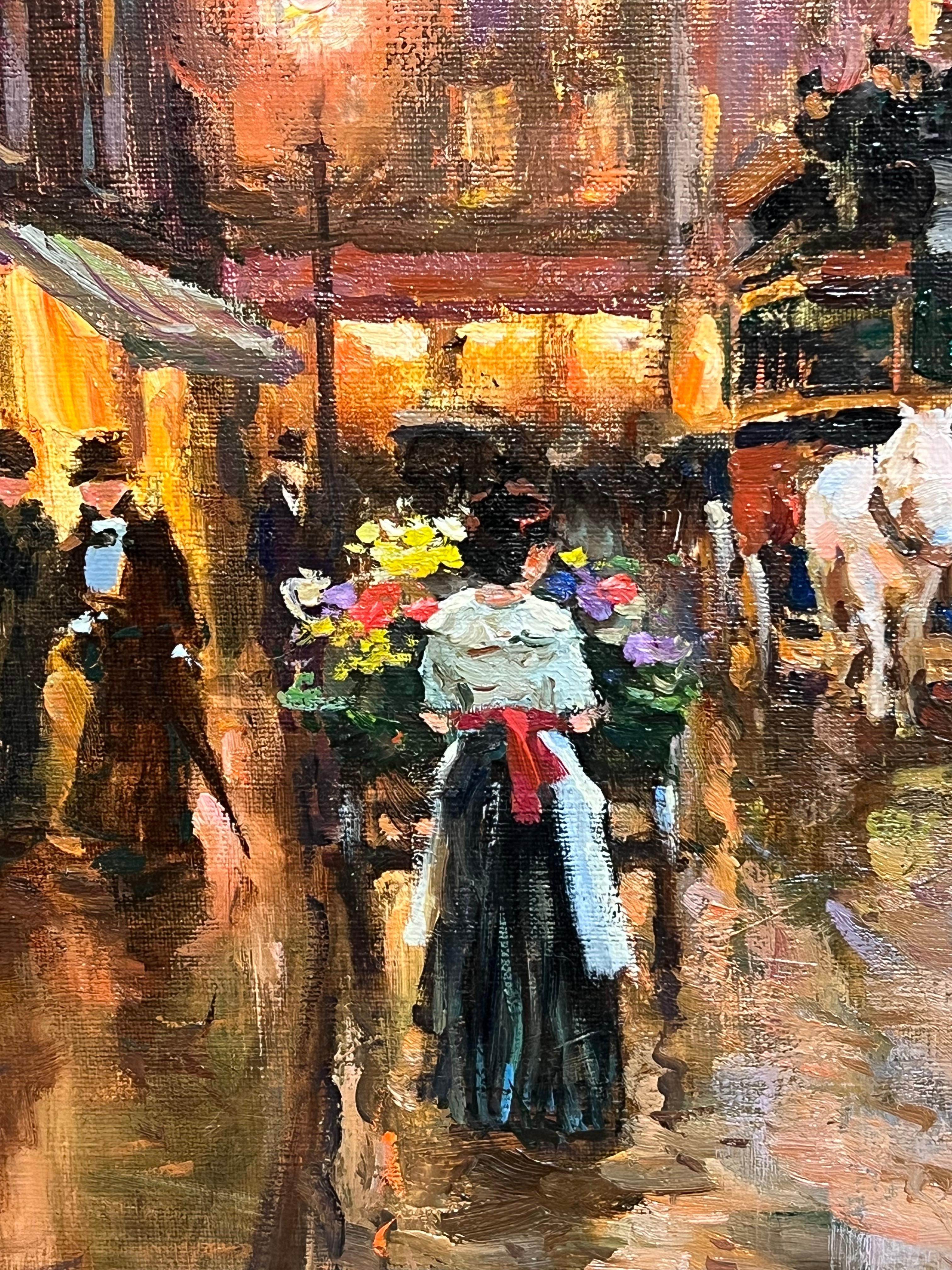 Paseo vespertino por una ciudad bulliciosa Escena del bulevar parisino por un artista ruso en venta 3