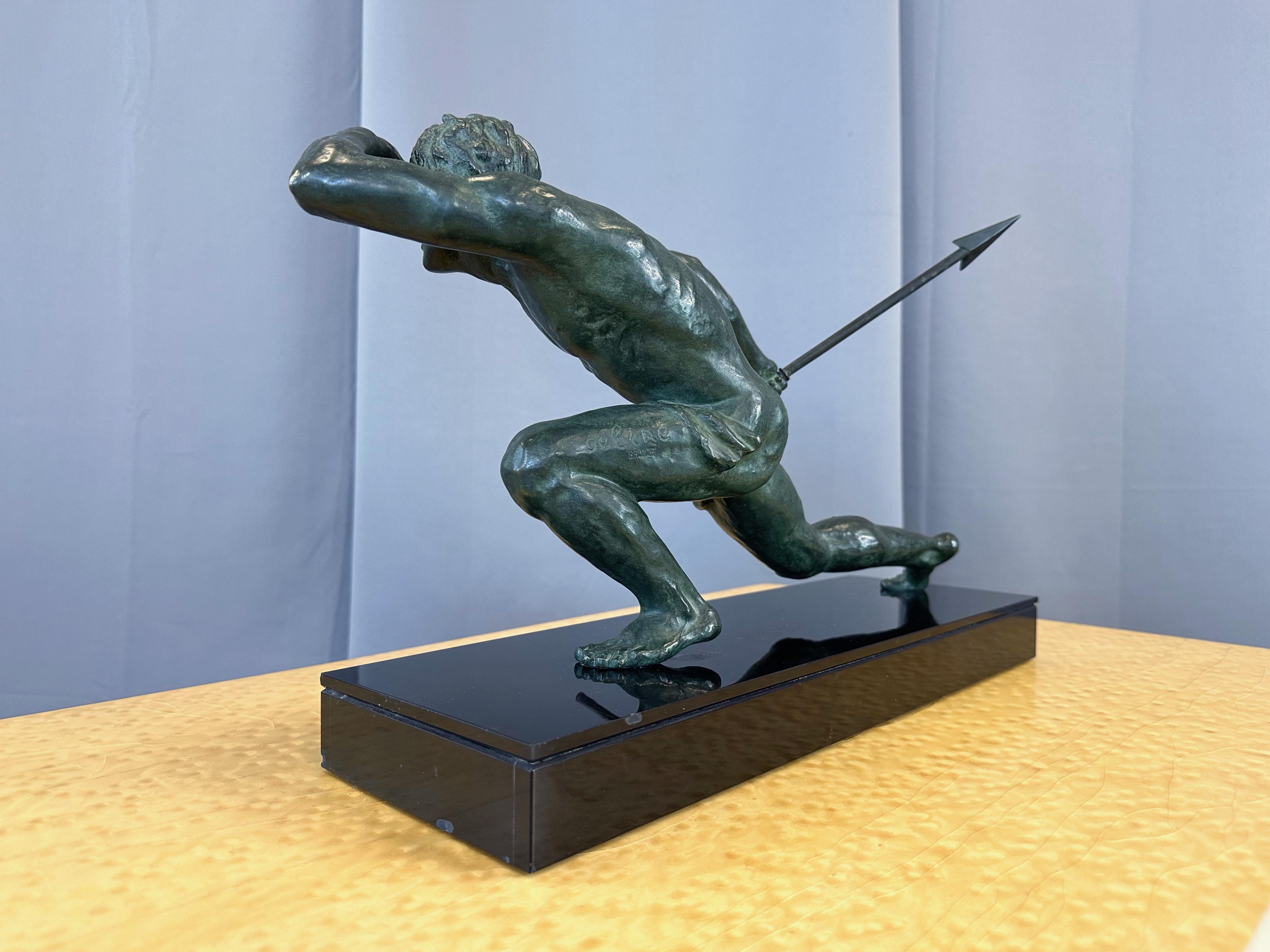 Alexandre Ouline “Le Guetteur au Javelot” Verdigris Bronze Sculpture, c. 1930 4