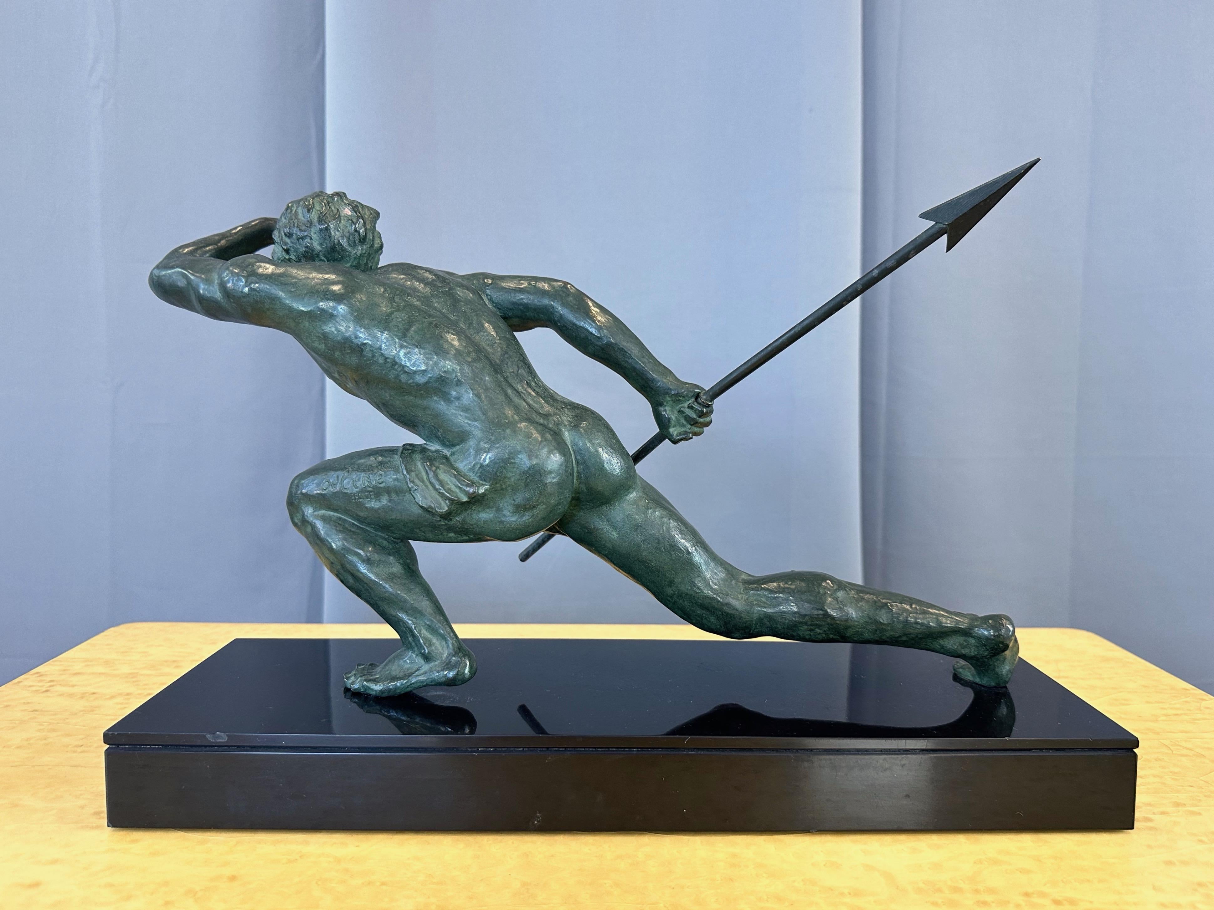 Alexandre Ouline “Le Guetteur au Javelot” Verdigris Bronze Sculpture, c. 1930 5