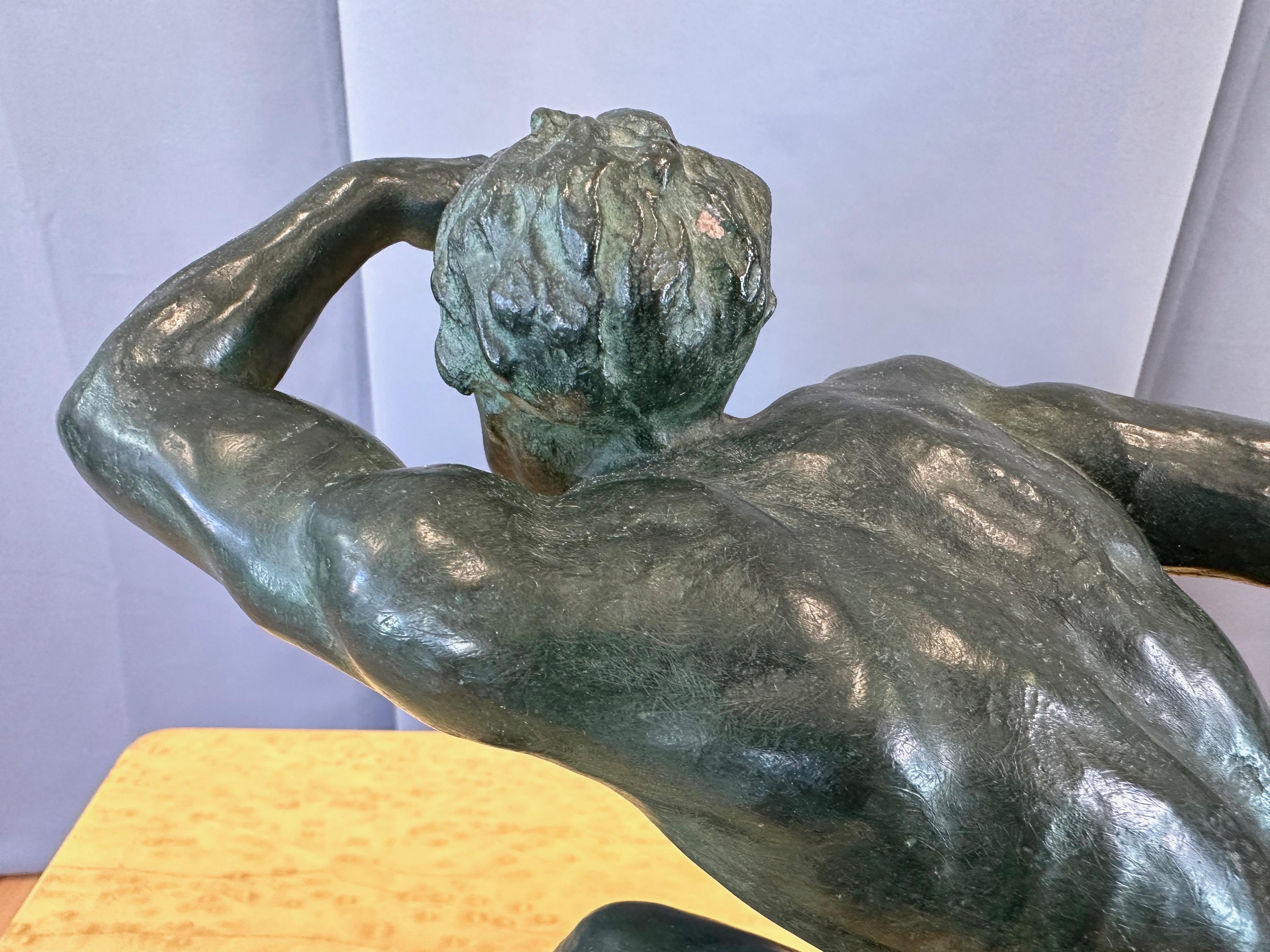 Alexandre Ouline “Le Guetteur au Javelot” Verdigris Bronze Sculpture, c. 1930 6