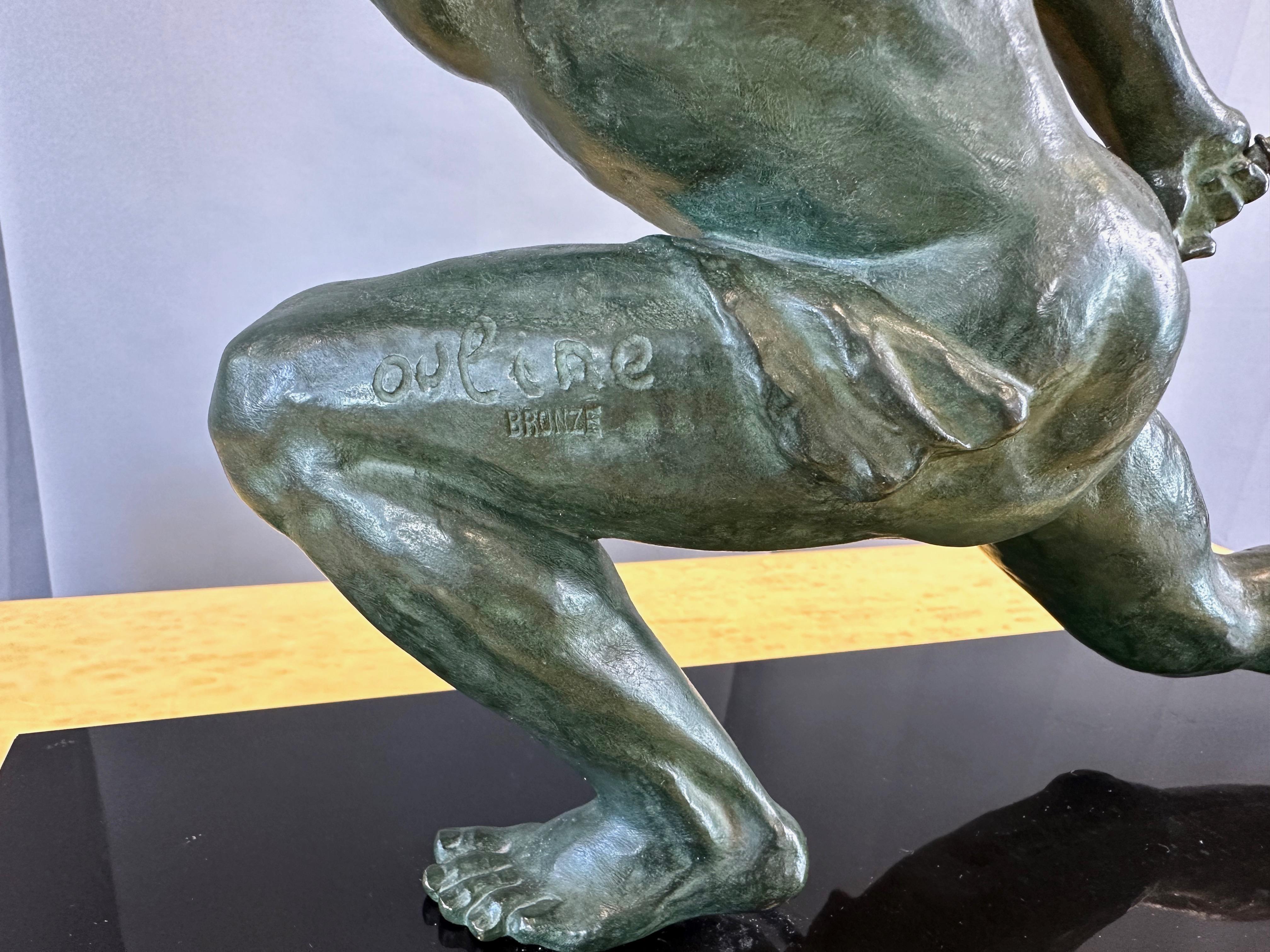 Alexandre Ouline “Le Guetteur au Javelot” Verdigris Bronze Sculpture, c. 1930 7