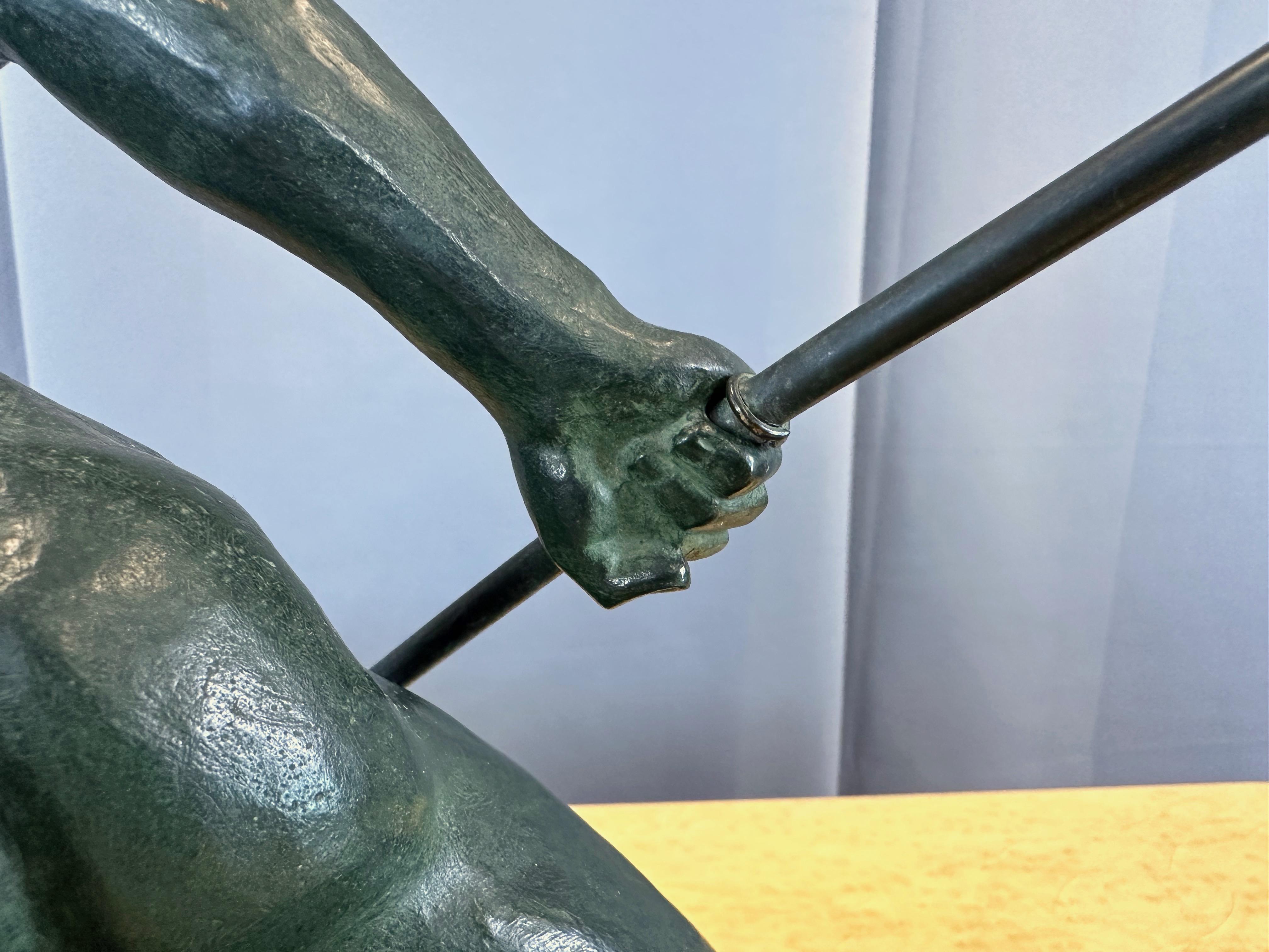 Alexandre Ouline “Le Guetteur au Javelot” Verdigris Bronze Sculpture, c. 1930 8
