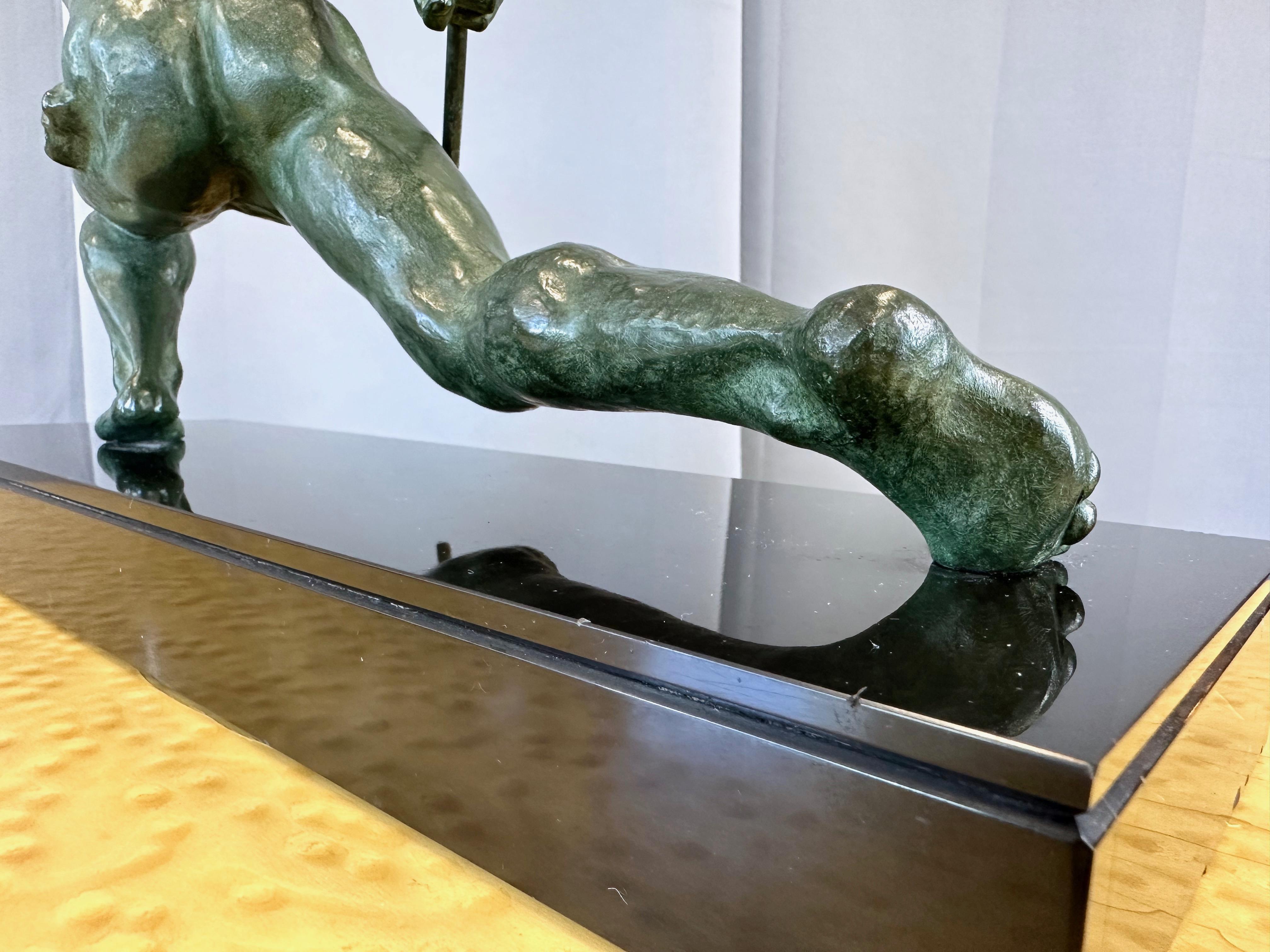 Alexandre Ouline “Le Guetteur au Javelot” Verdigris Bronze Sculpture, c. 1930 9