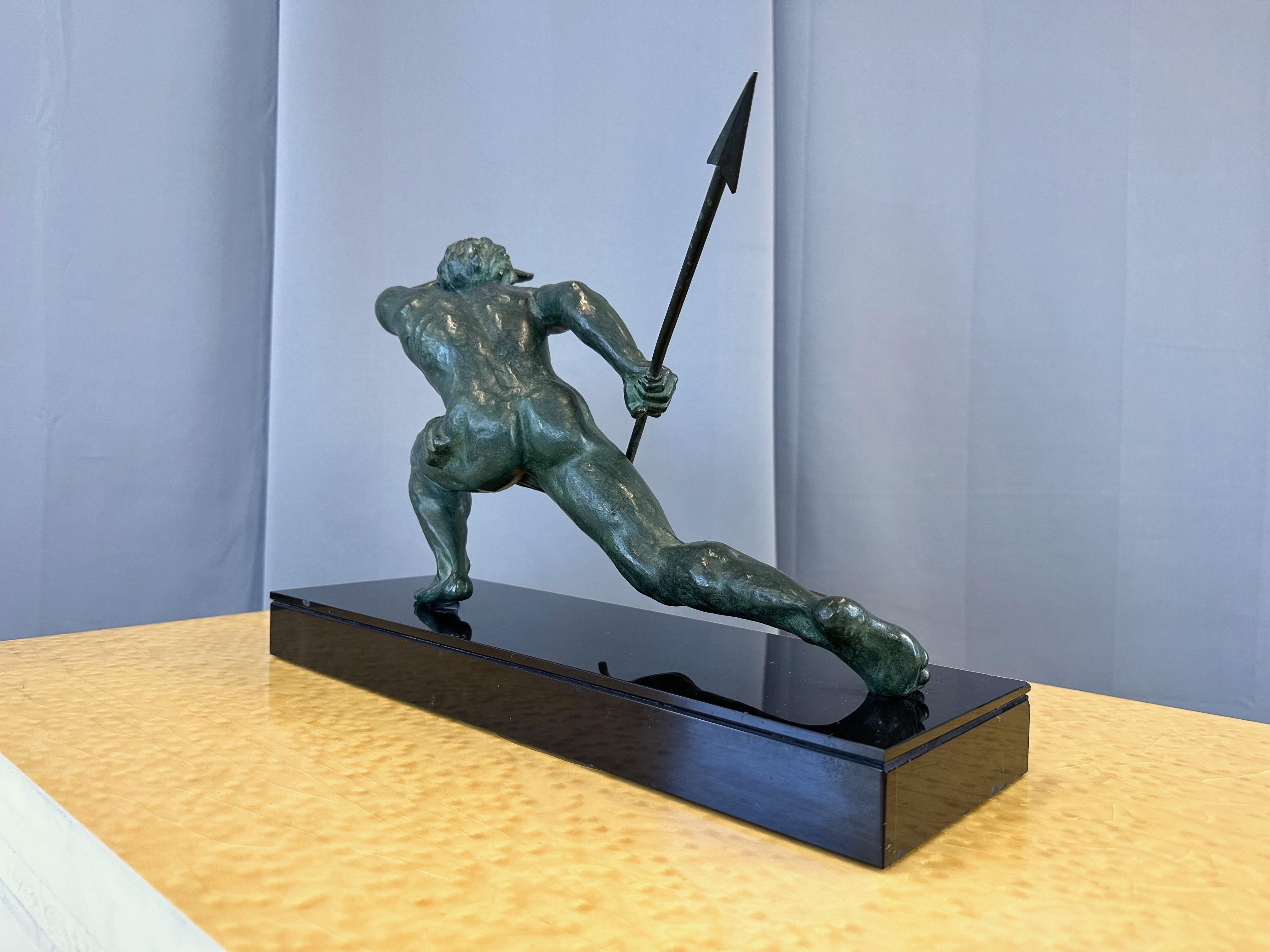 Alexandre Ouline “Le Guetteur au Javelot” Verdigris Bronze Sculpture, c. 1930 10