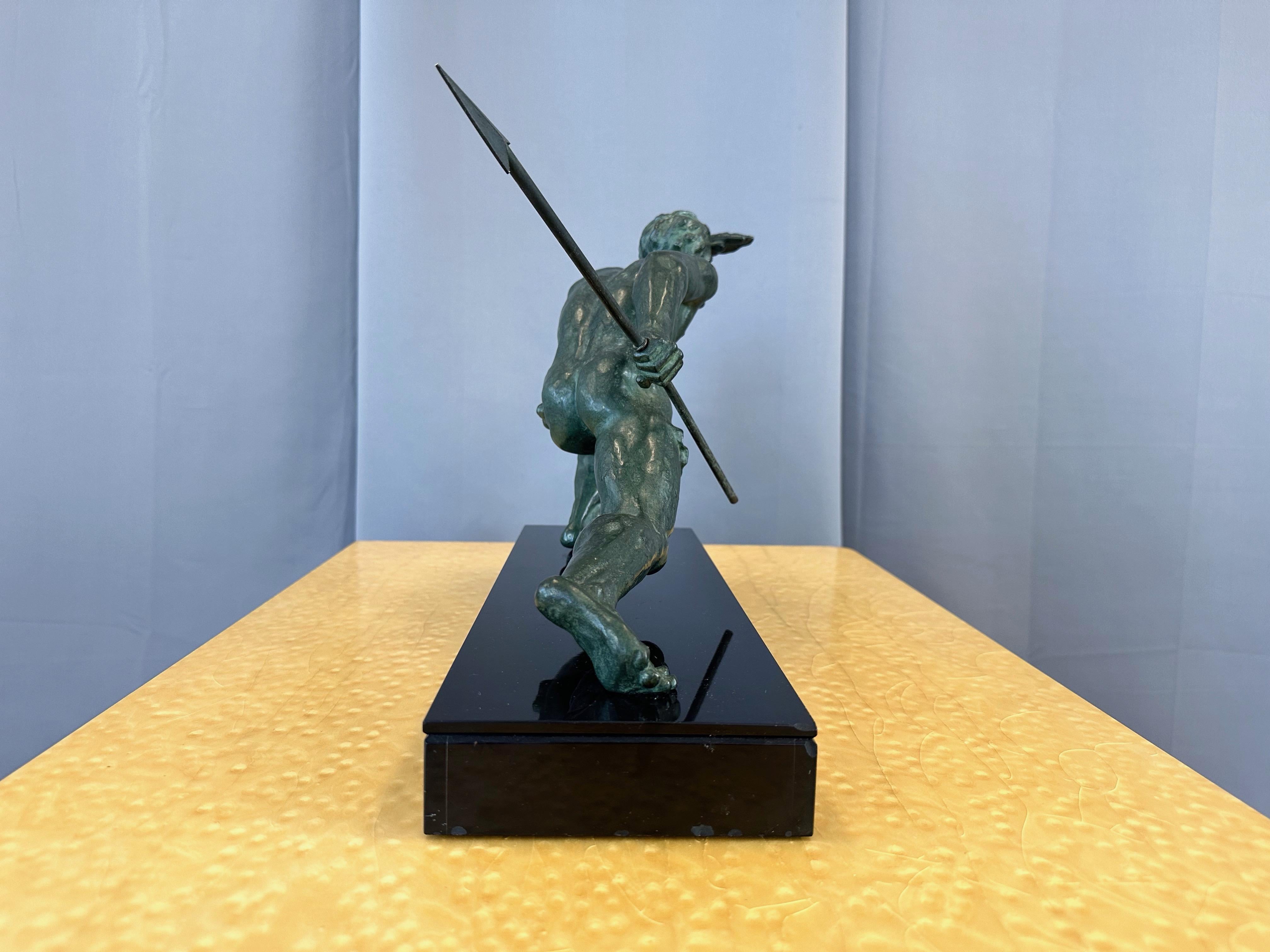Alexandre Ouline “Le Guetteur au Javelot” Verdigris Bronze Sculpture, c. 1930 11