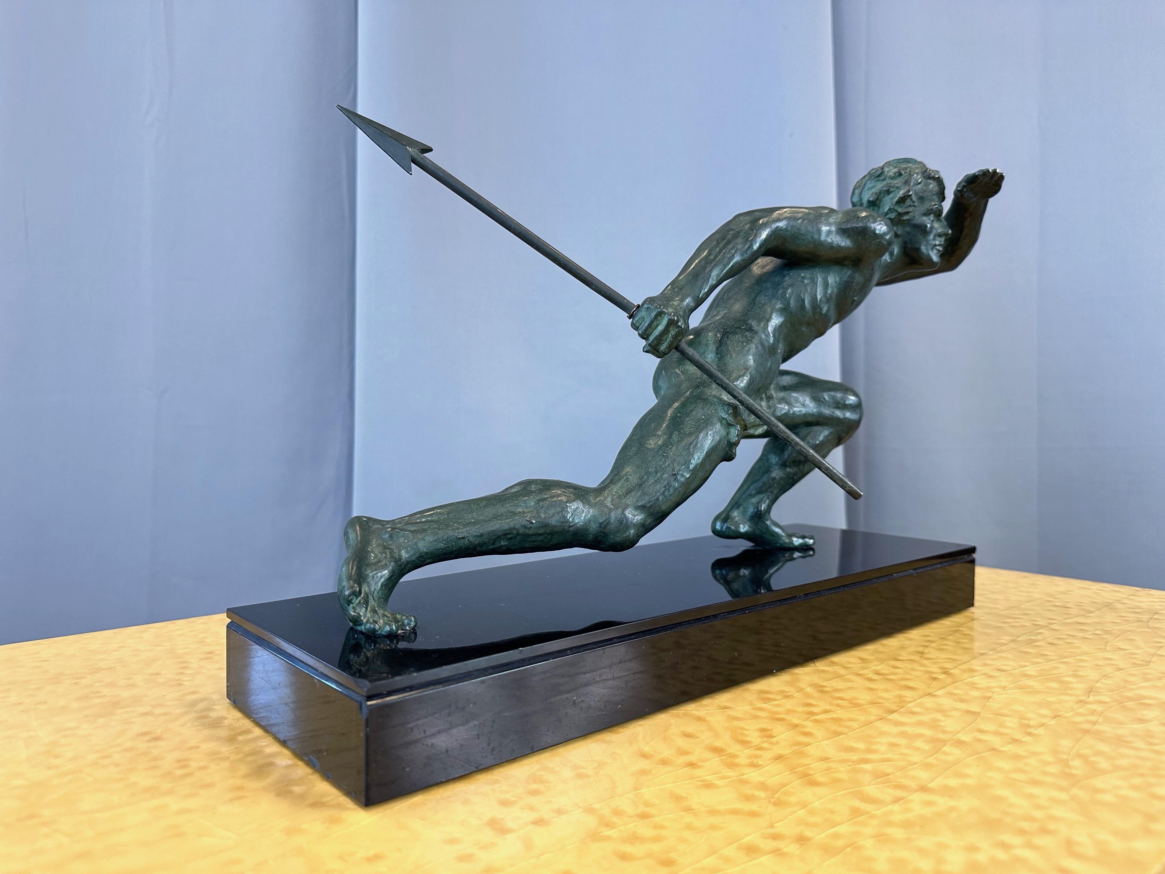 Alexandre Ouline “Le Guetteur au Javelot” Verdigris Bronze Sculpture, c. 1930 12