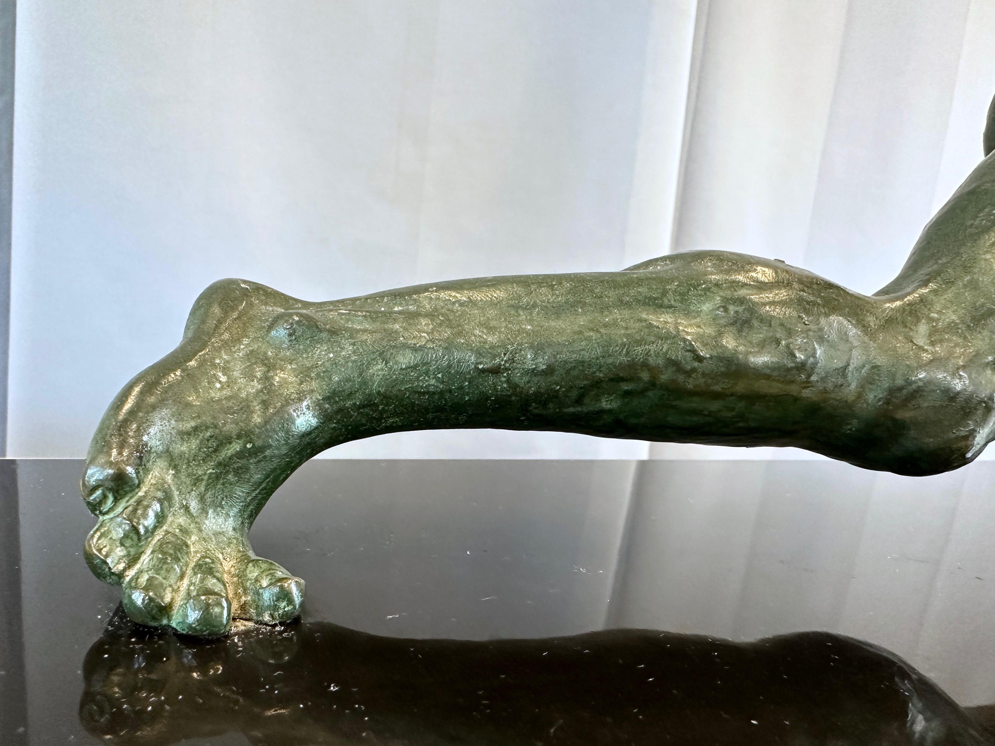 Cast Alexandre Ouline “Le Guetteur au Javelot” Verdigris Bronze Sculpture, c. 1930
