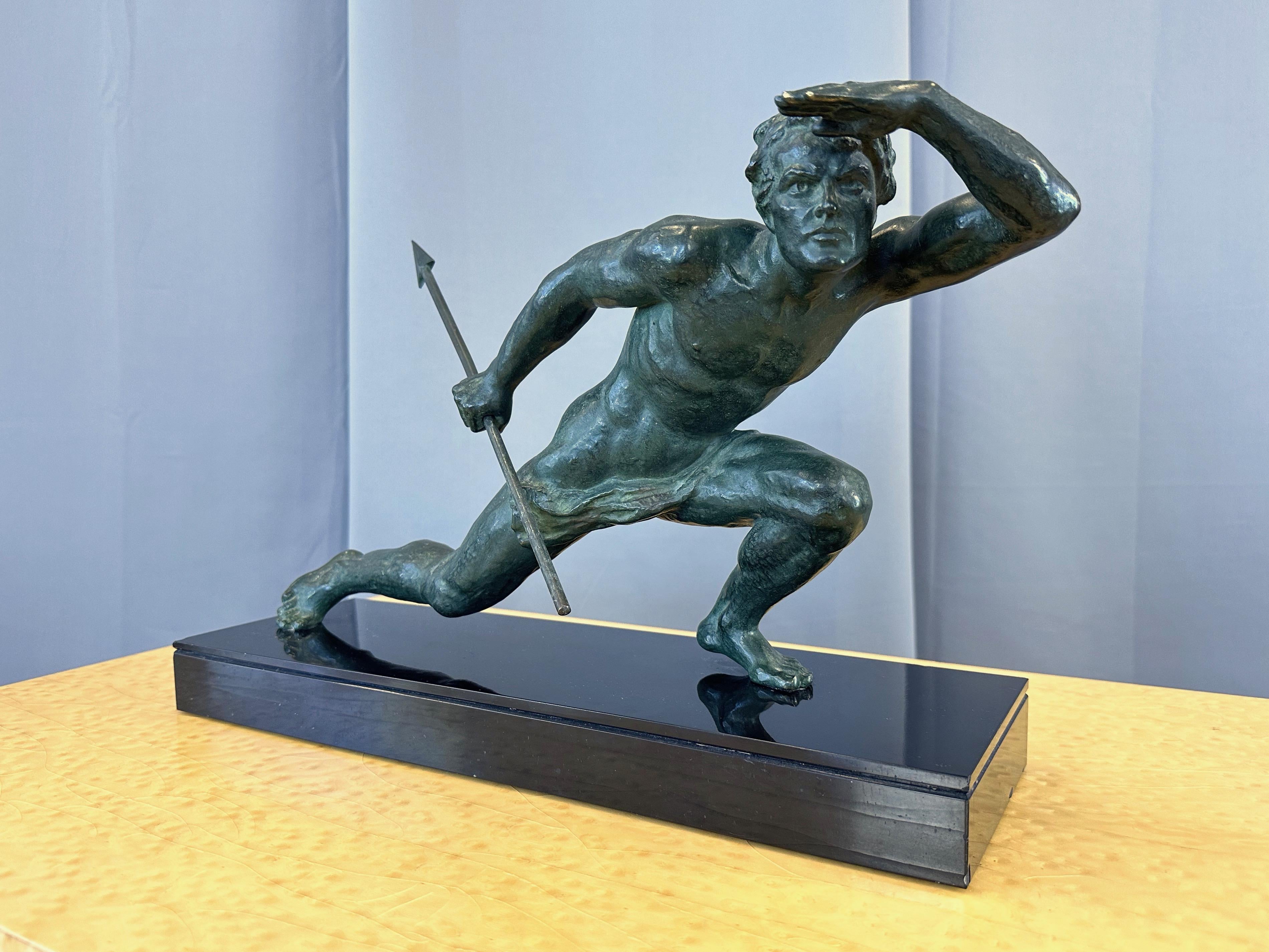Alexandre Ouline “Le Guetteur au Javelot” Verdigris Bronze Sculpture, c. 1930 2