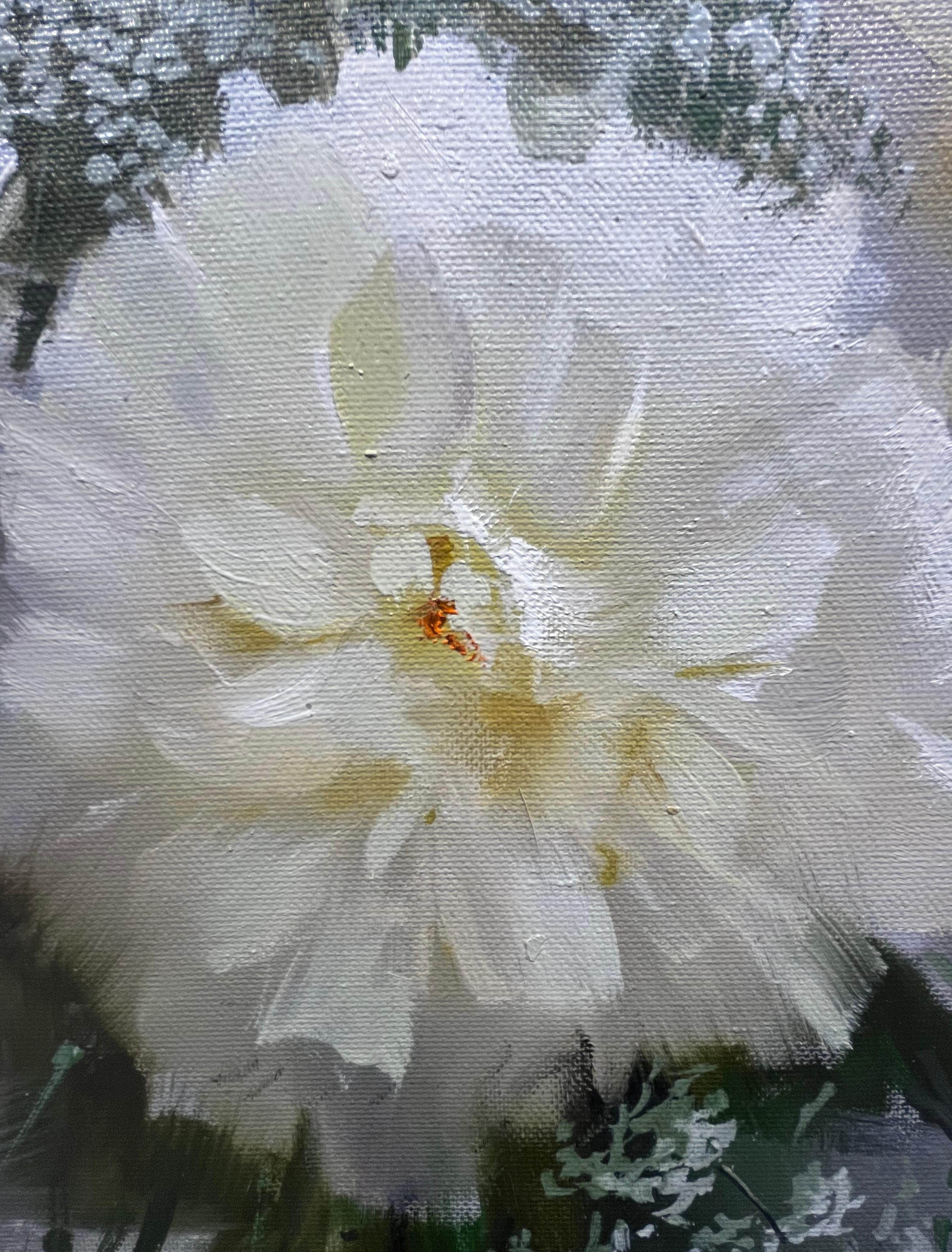 Peinture à l'huile « pivoines et dentelle » d'Alexander Pede, Bouquet floral blanc 24 x 30 en vente 5