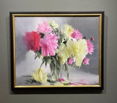 Alexander Pede, "Frühlingsarrangement", 20x24 Rosa Blumenstrauß Ölgemälde