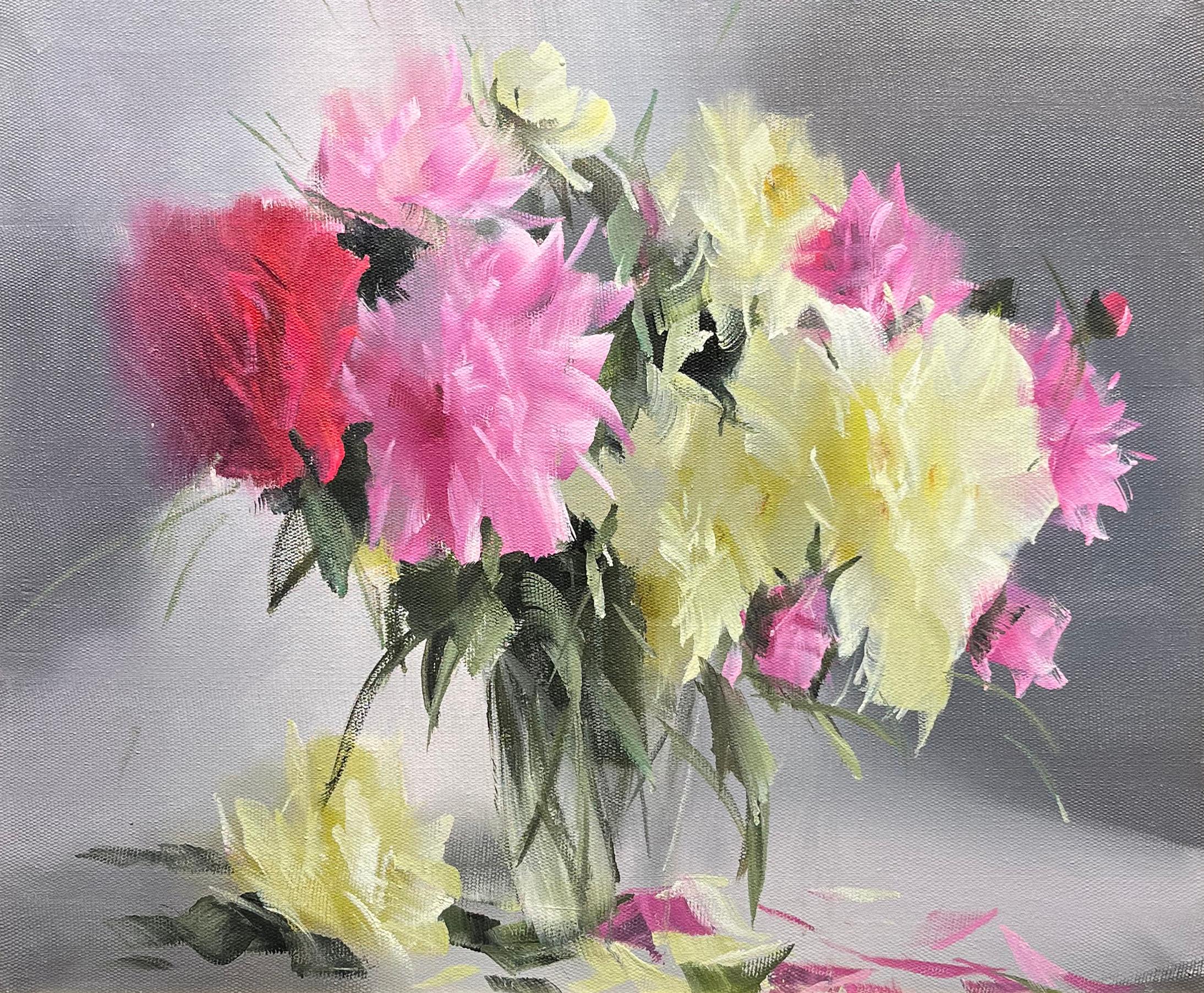 Alexander Pede, "Arreglo de primavera", 20x24 Pintura al óleo Ramo floral rosa