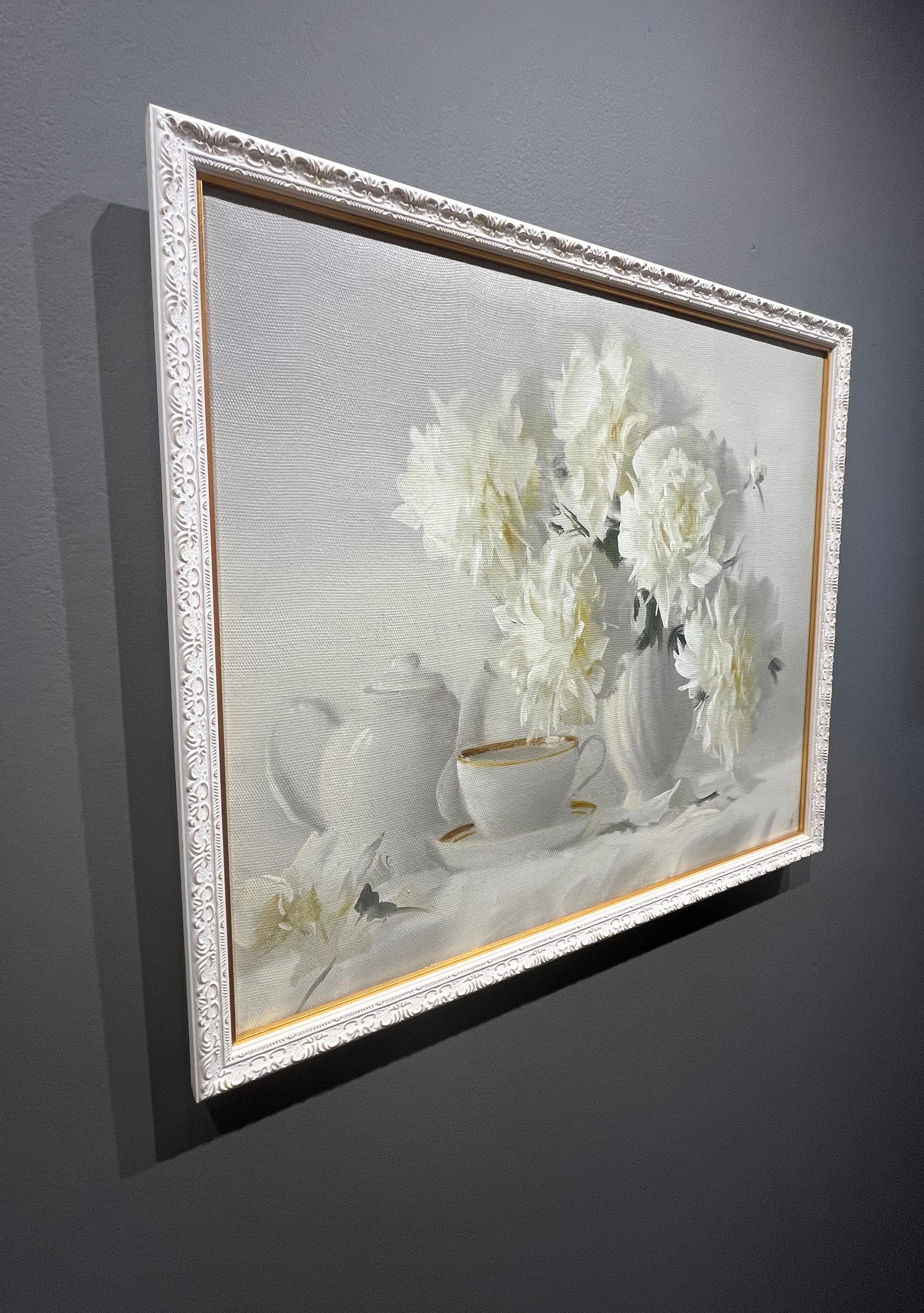 Alexander Pede, „Tea and Blooms“, 20x24 Weißer geblümter Blumenstrauß, Ölgemälde im Angebot 2