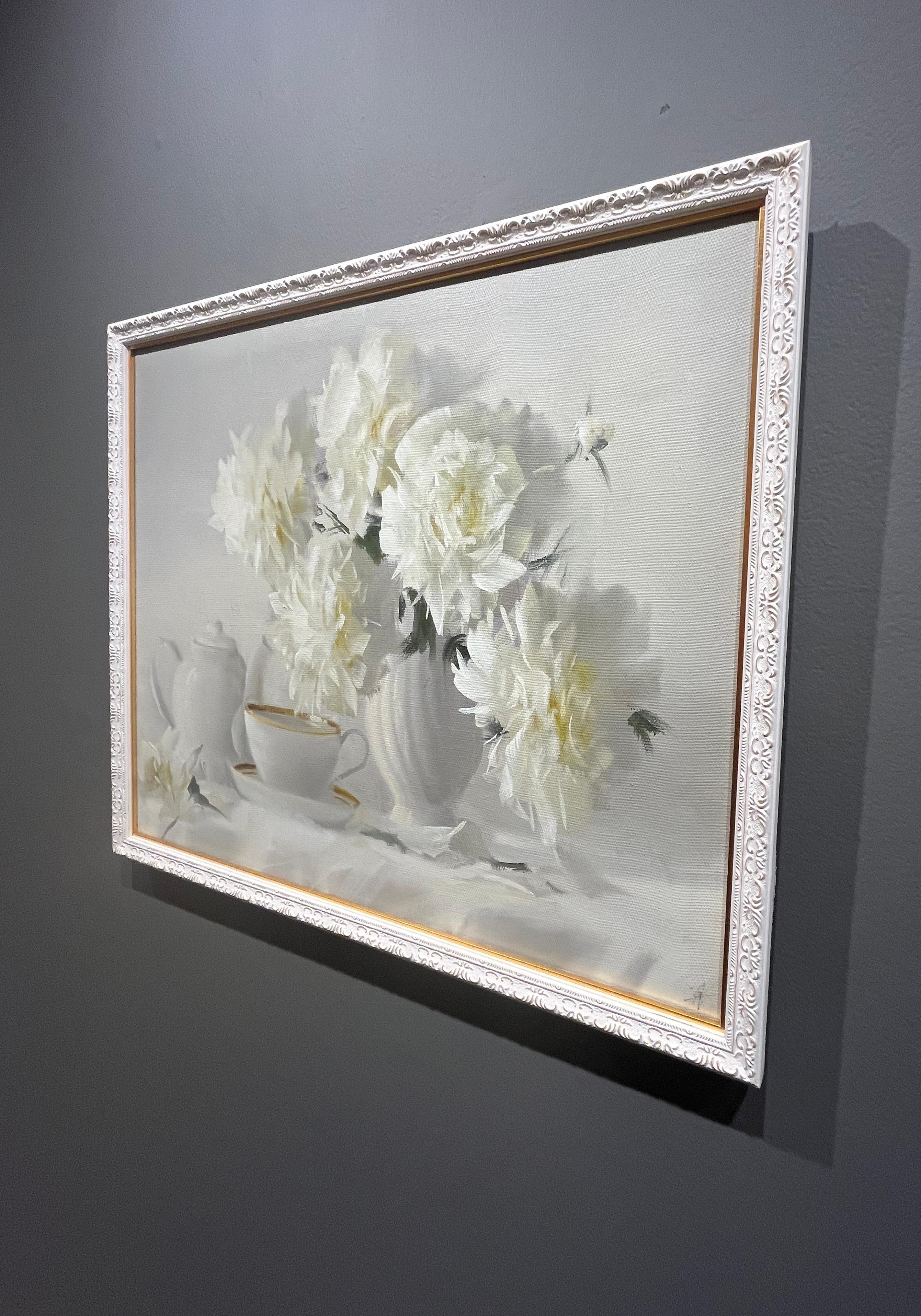 Alexander Pede, „Tea and Blooms“, 20x24 Weißer geblümter Blumenstrauß, Ölgemälde im Angebot 3