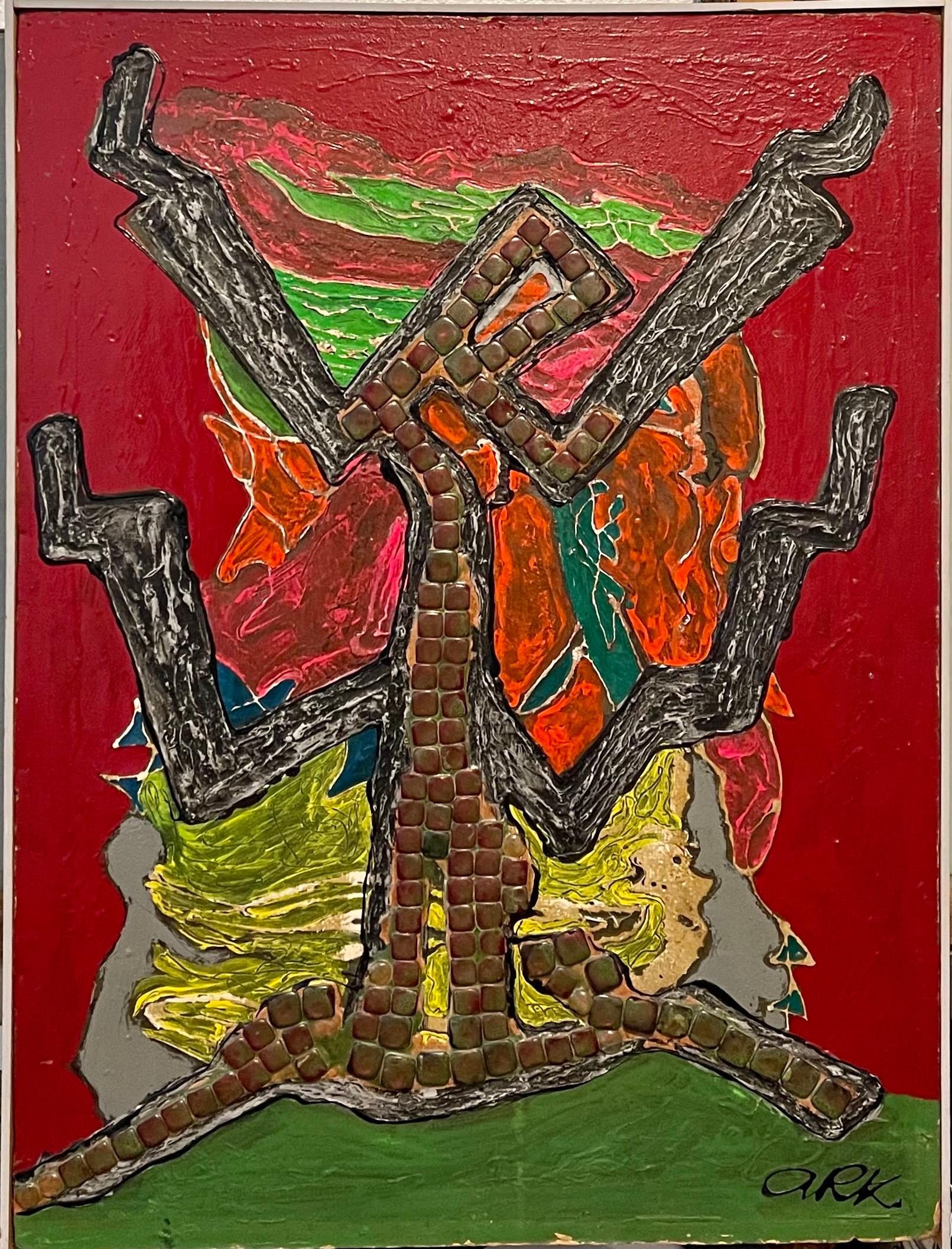 Chicago Judío Modernista Técnica Mixta Pintura Surrealista WPA Artista Mosaico Azulejos - Painting Moderno de Alexander Raymond Katz