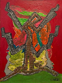 Jewish Modernist Mixed Media Surrealistisches Gemälde WPA Künstler Mosaikfliesen, Chicago, Chicago