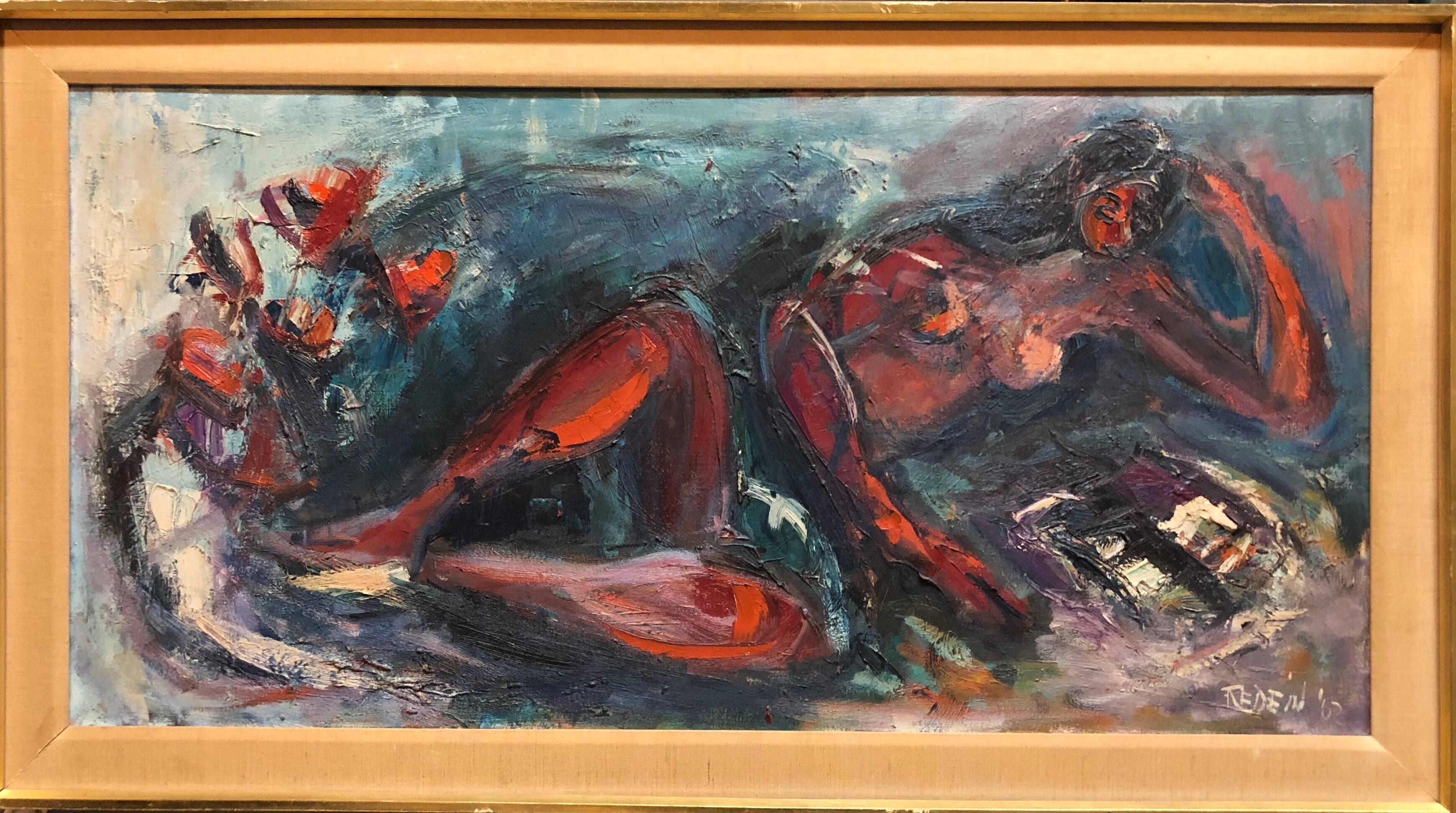 Large Expressionist Oil painting Reclining Nude - Painting by Alexander Redein