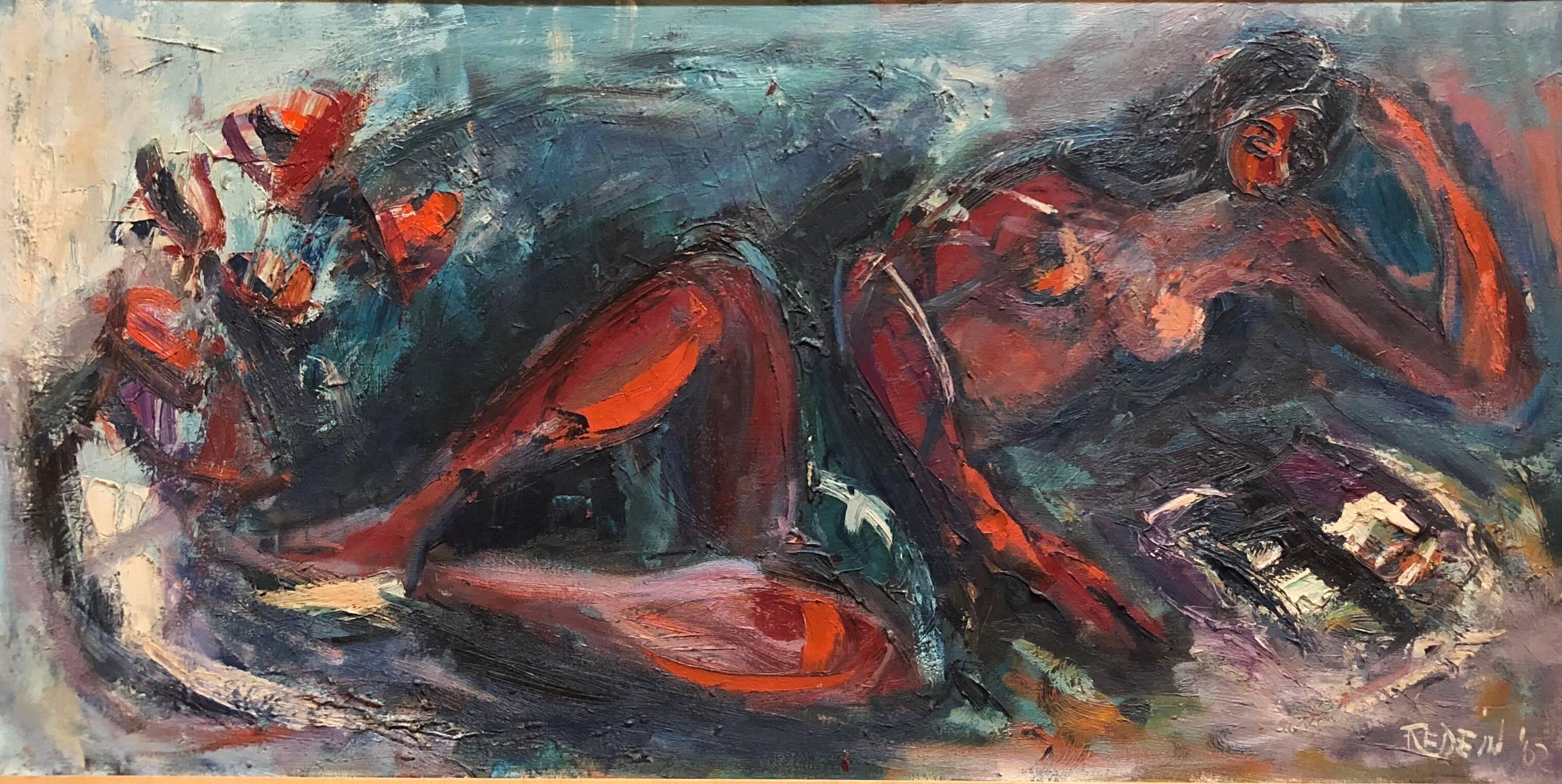 Alexander Redein Nude Painting - Large Expressionist Oil painting Reclining Nude