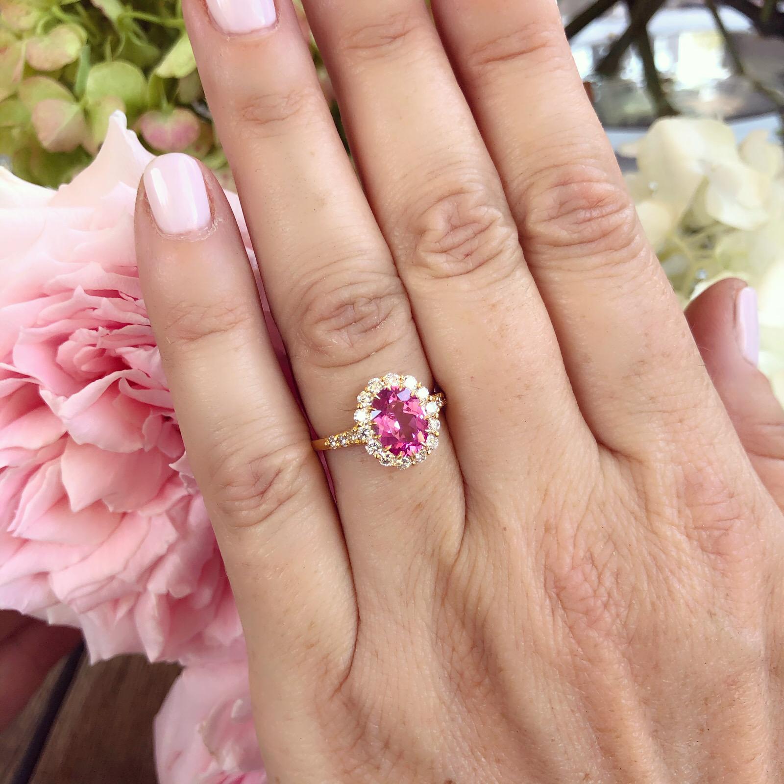 Oval Cut Alexander Reza Natural Unheated Pink Sapphire and Diamond Ring