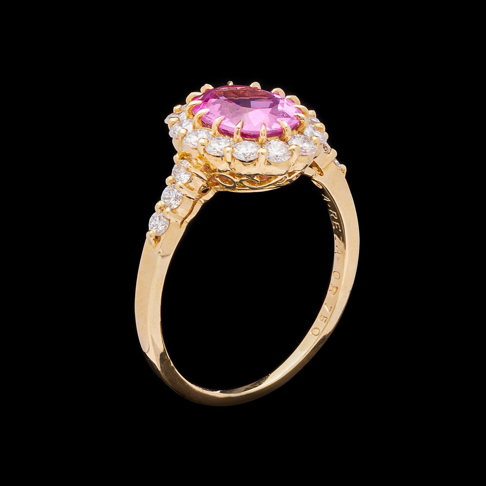 Alexander Reza Natural Unheated Pink Sapphire and Diamond Ring In New Condition In San Francisco, CA