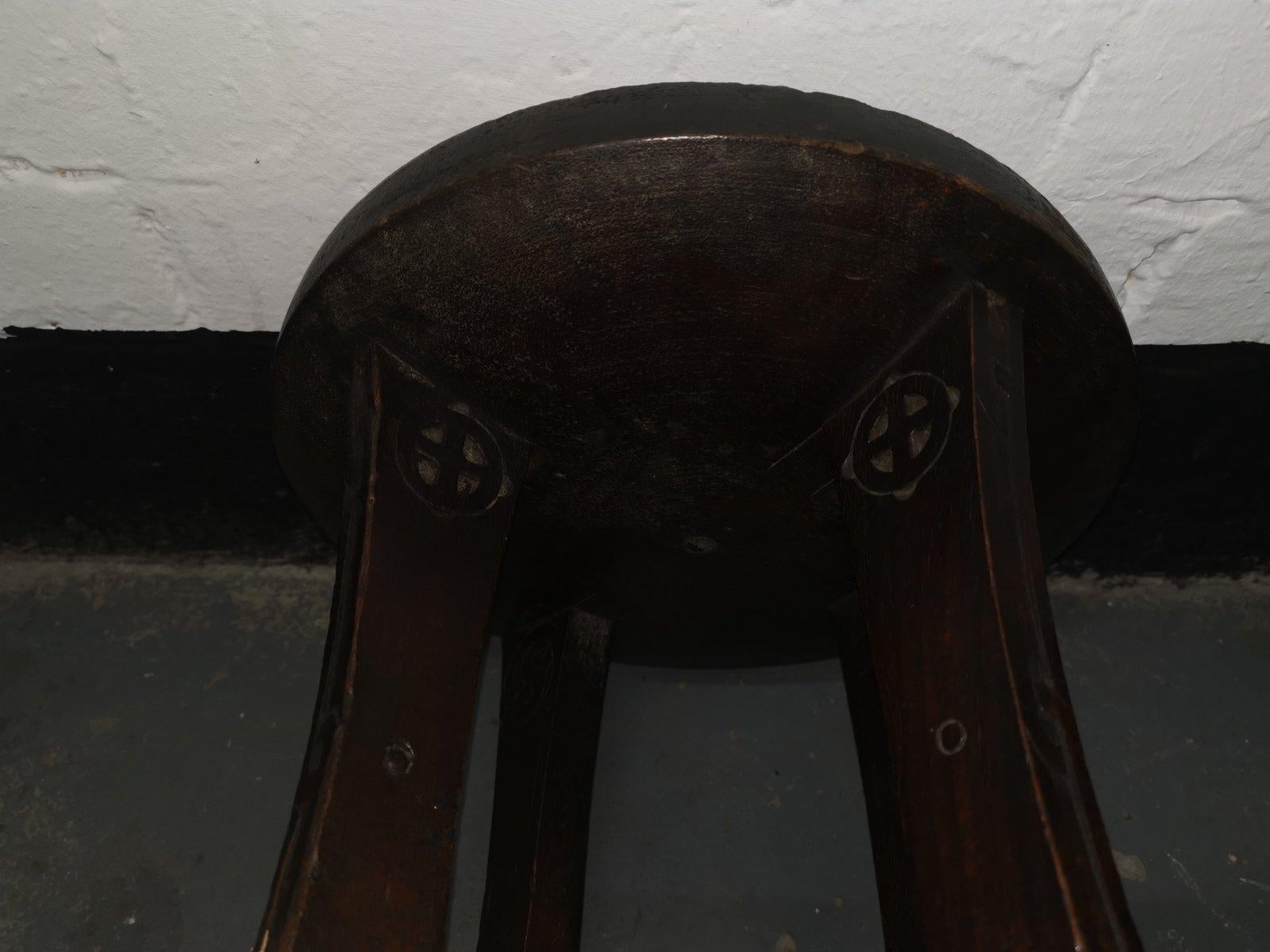 Walnut Alexander Ritchie. a Glasgow School Stool with Carved Celtic Decoration For Sale