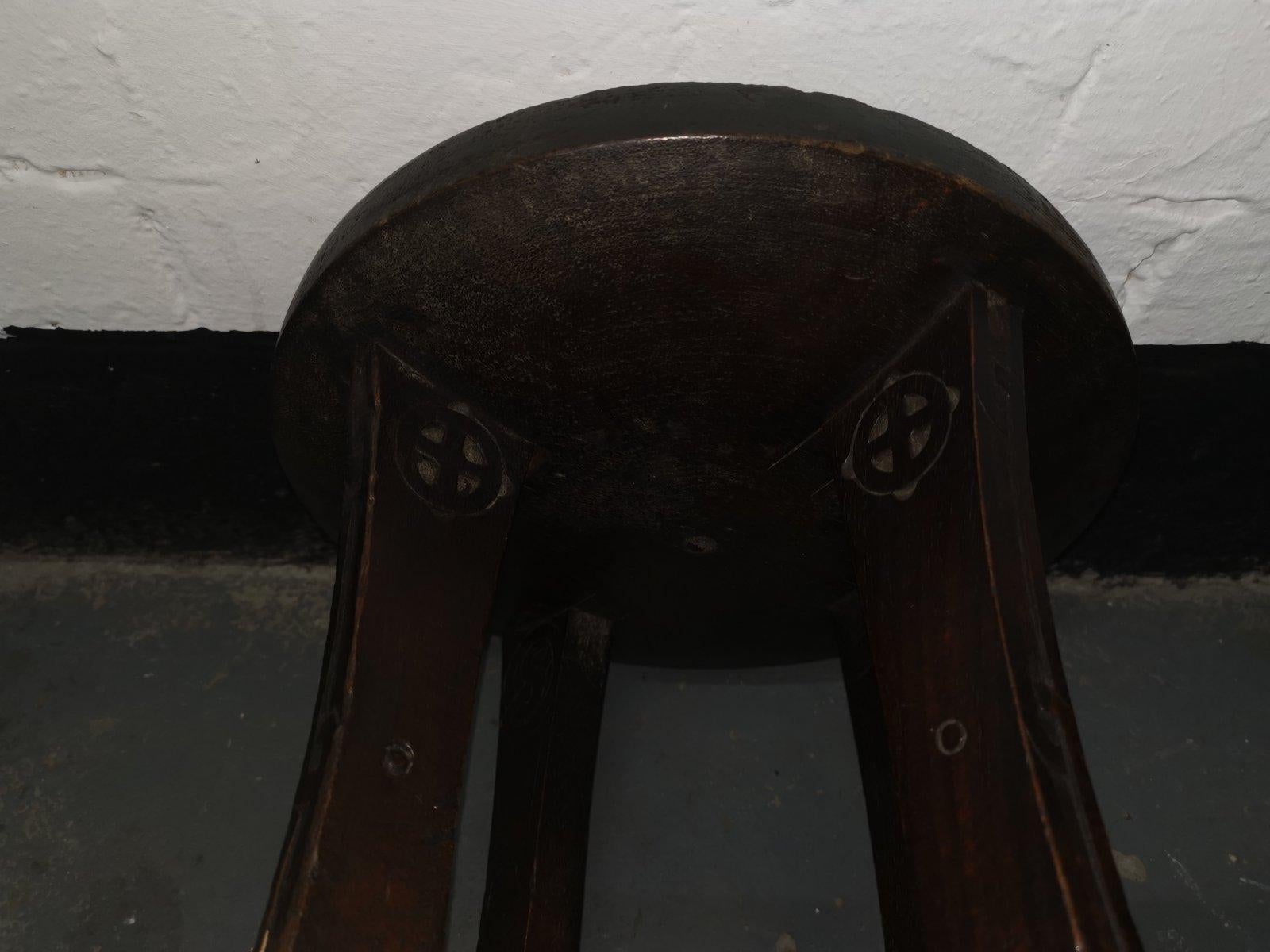 Walnut Alexander Ritchie. a Glasgow School Stool with Carved Celtic Decoration