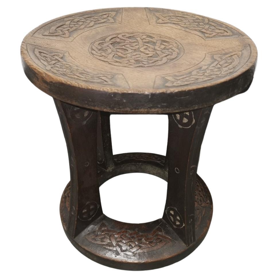 Alexander Ritchie. a Glasgow School Stool with Carved Celtic Decoration For Sale