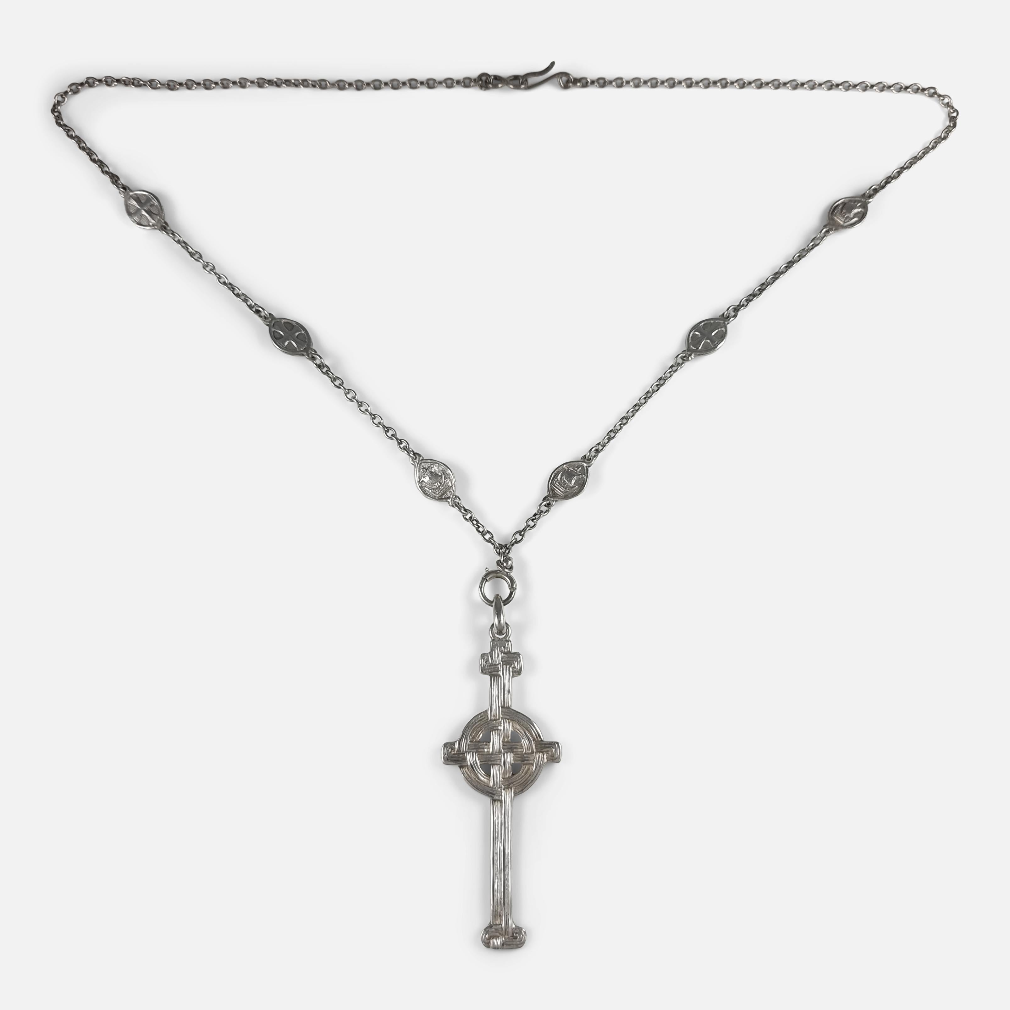Alexander Ritchie Silver Cross Pendant and Chain, 1925 7