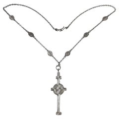 Antique Alexander Ritchie Silver Cross Pendant and Chain, 1925
