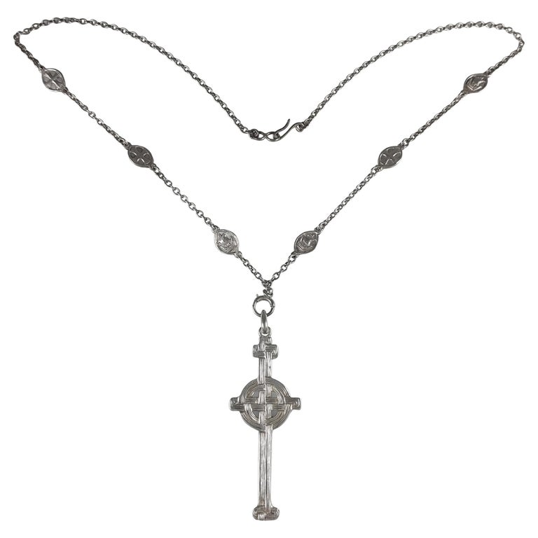 Alexander Ritchie Silver Cross Pendant and Chain, 1925 at 1stDibs