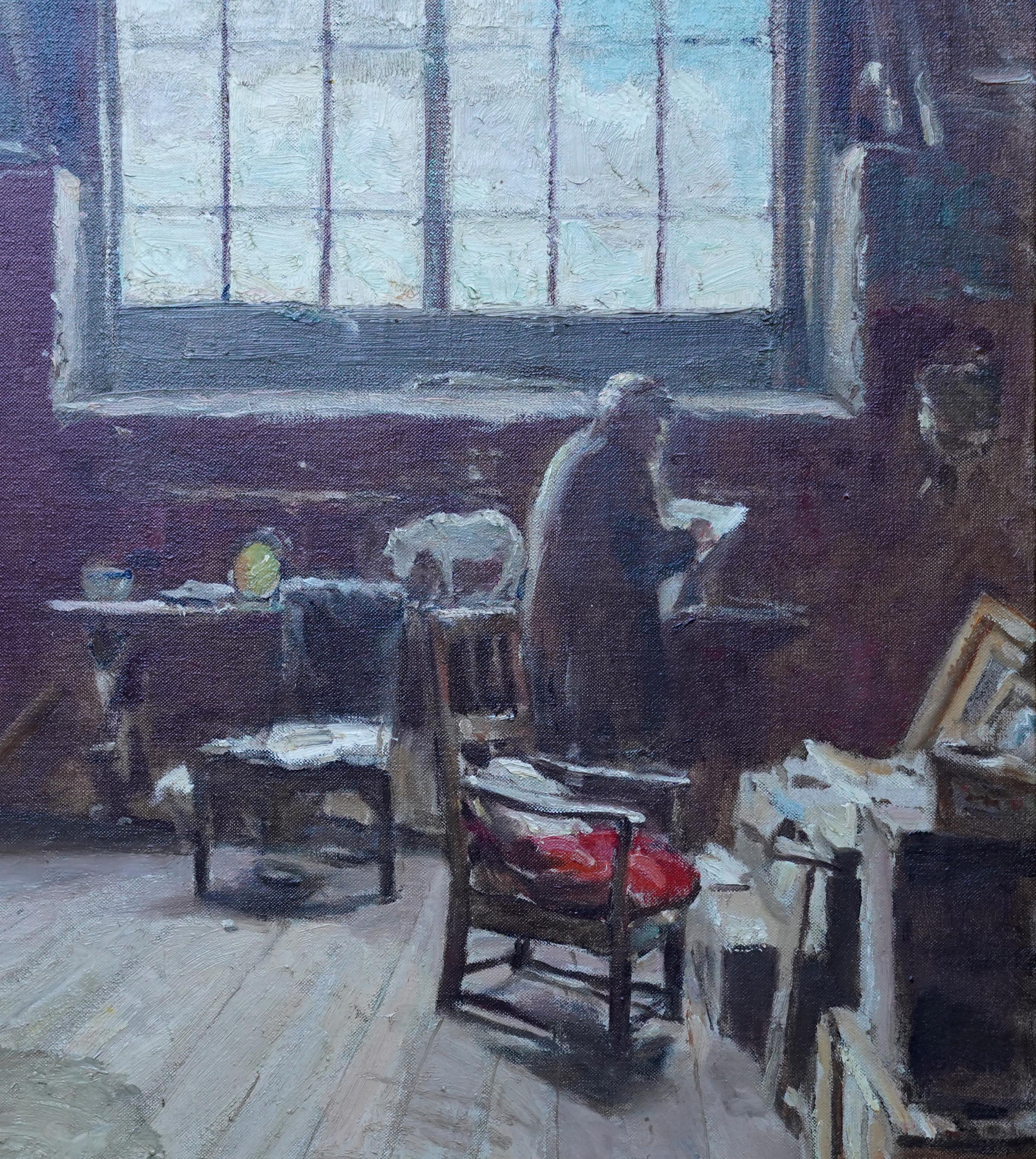 The Artist's Studio - Scottish 1914 Glasgow Boy art exh interior oil painting - Realist Painting by Alexander Roche