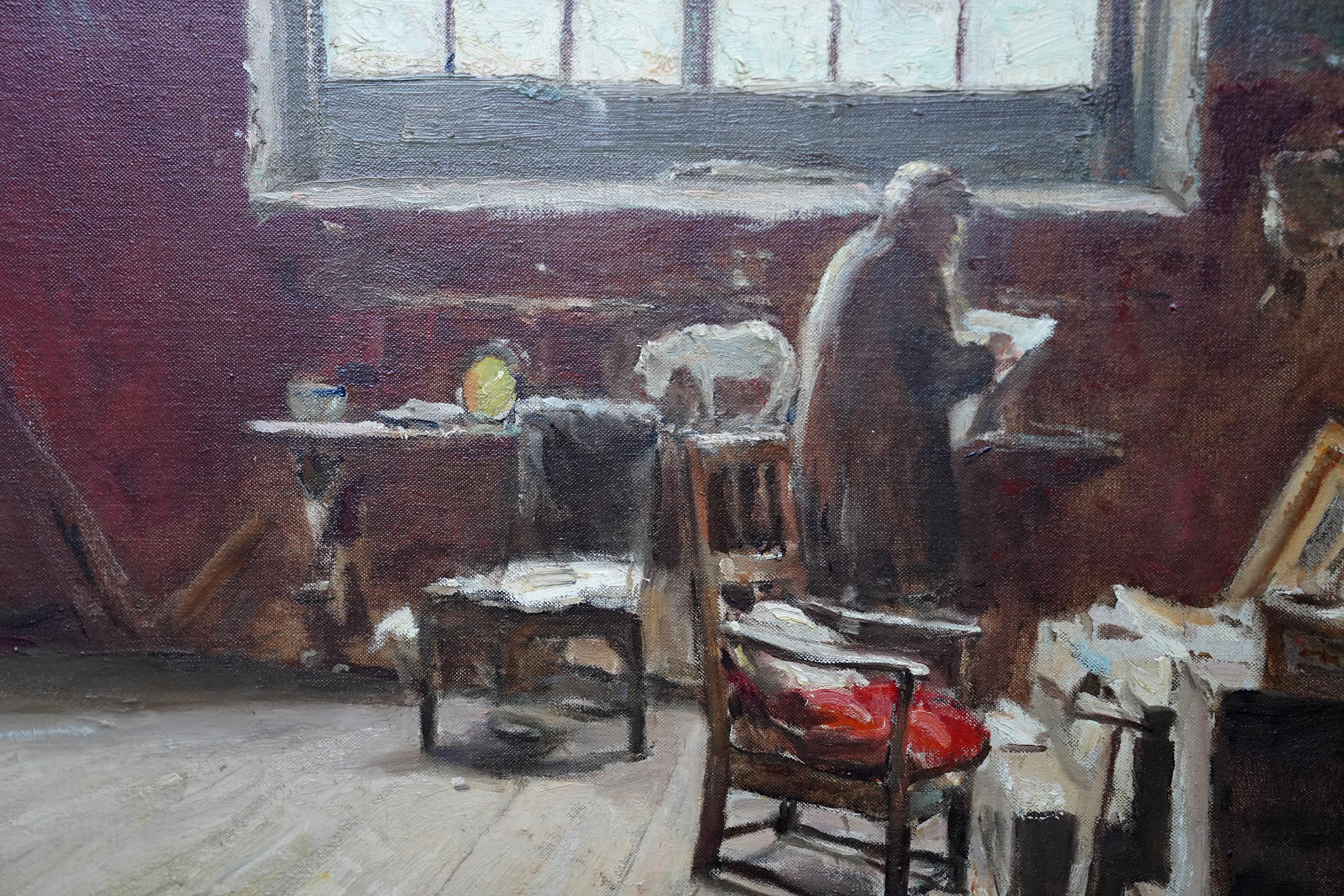 The Artist's Studio - Scottish 1914 Glasgow Boy art exh interior oil painting For Sale 1