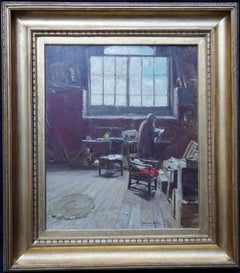 Antique The Artist's Studio - Scottish 1914 Glasgow Boy art exh interior oil painting